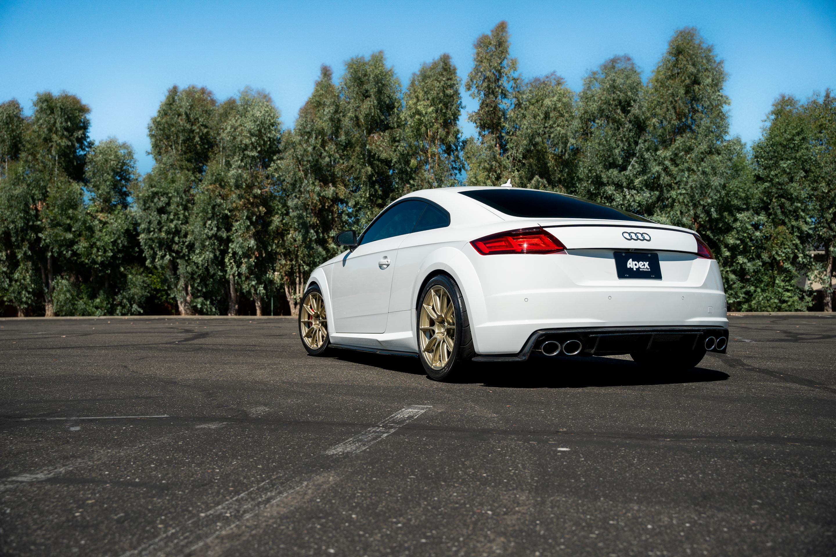 White Audi 8S TTS with 18" SM-10RS Apex wheels in Motorsport Gold