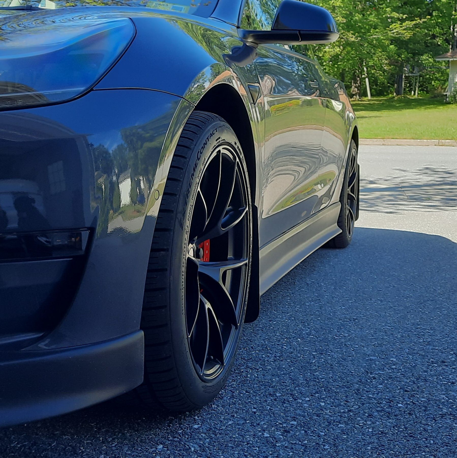 Grey Tesla Model 3 with 19" VS-5RS Apex wheels in Satin Black