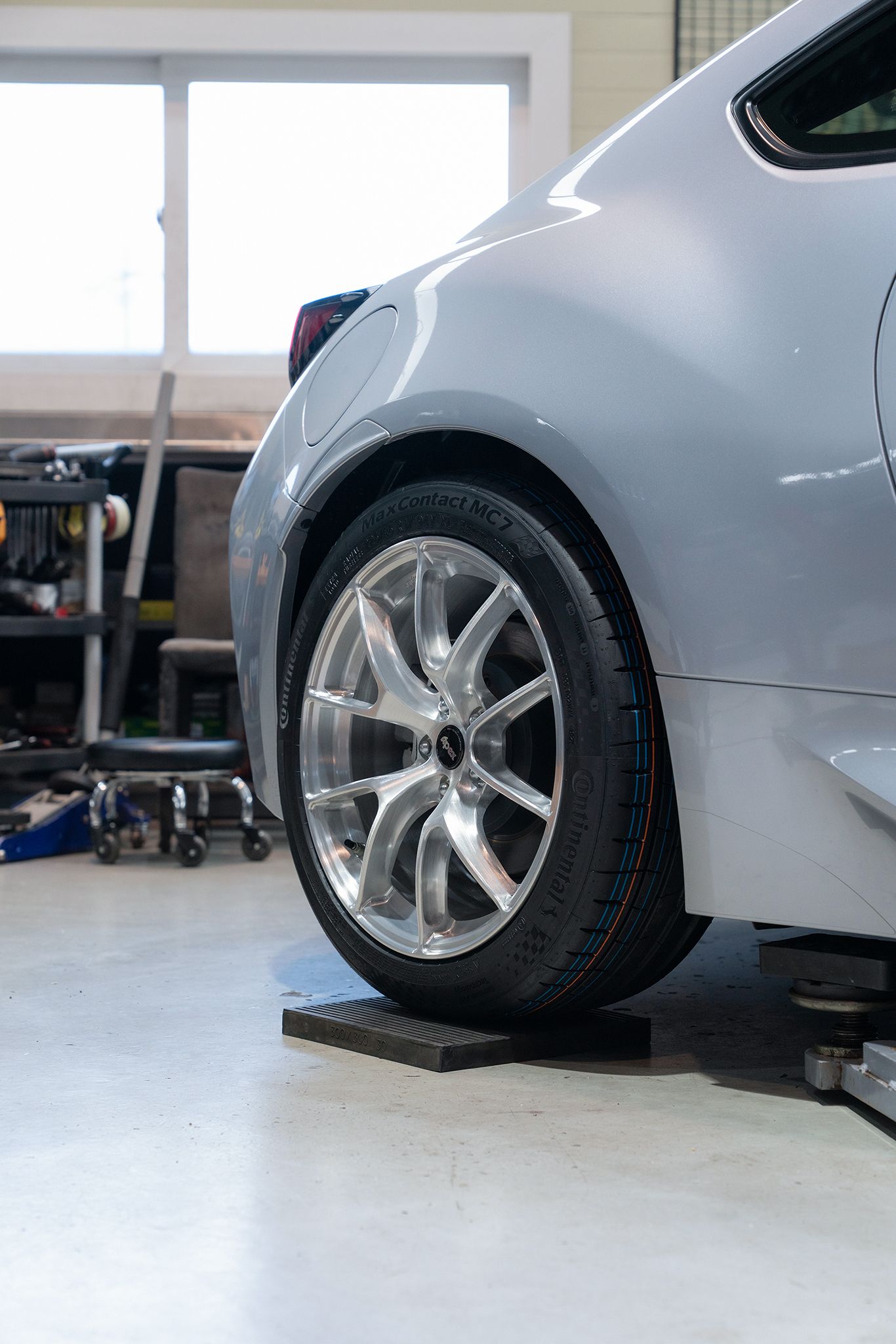 Silver Toyota GR86 with 17" VS-5RS Apex wheels in Brushed Clear