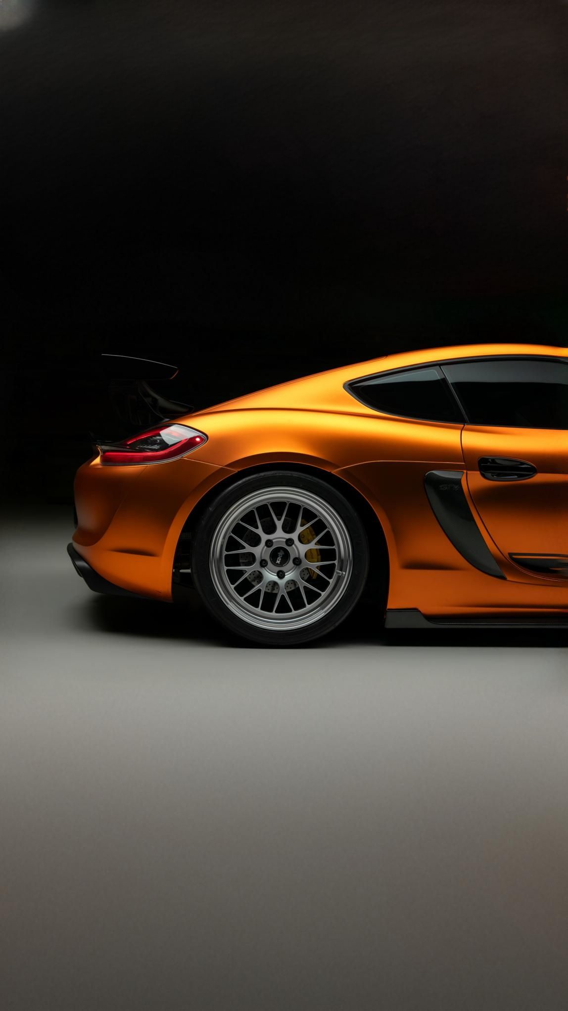Orange Porsche 981 Cayman GT4 with 19" ML-10RT Apex wheels in Machined Lip Race Silver