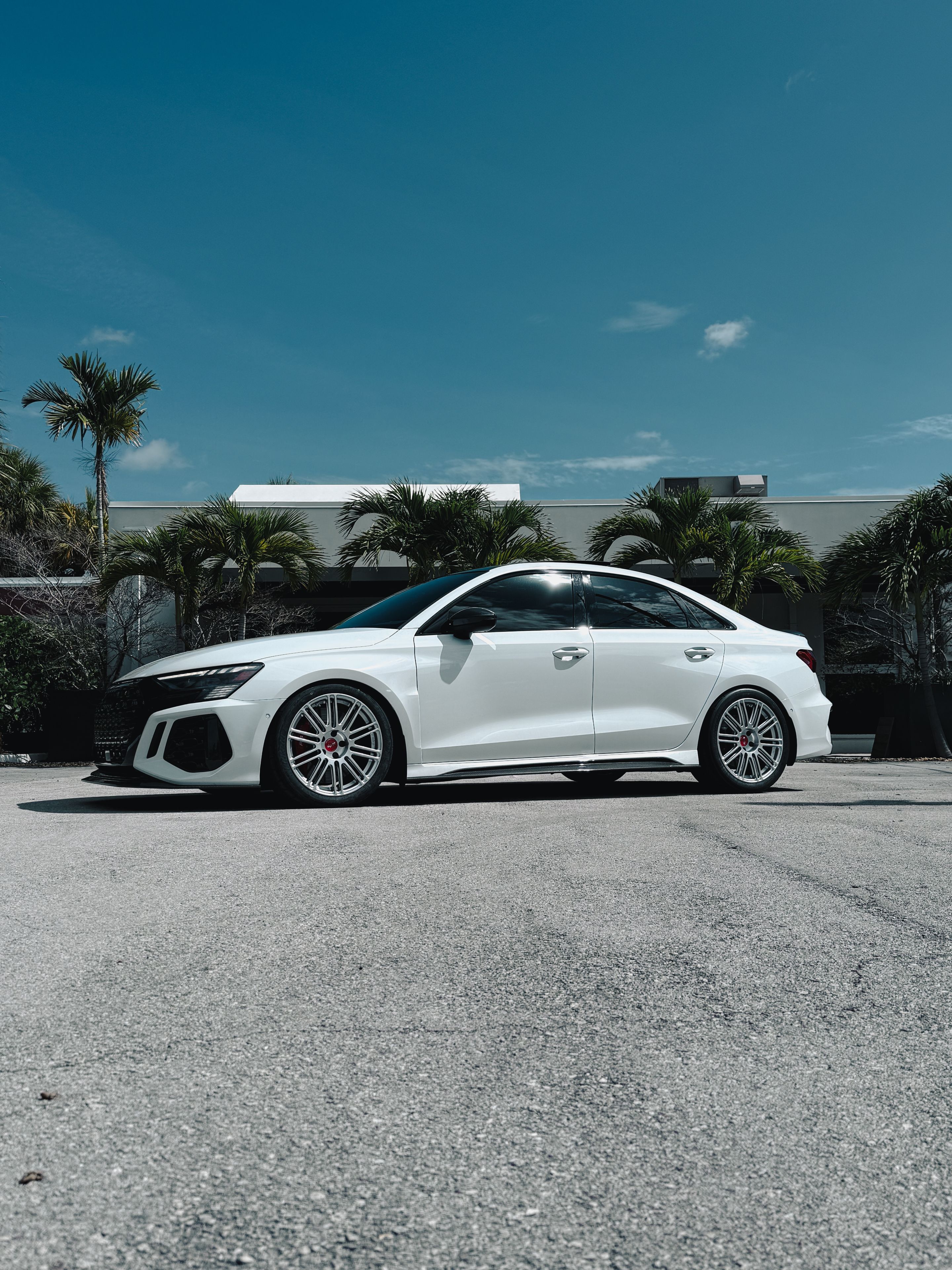 Grey Audi 8Y RS 3 with 18" TC-10RT Apex wheels in Race Silver