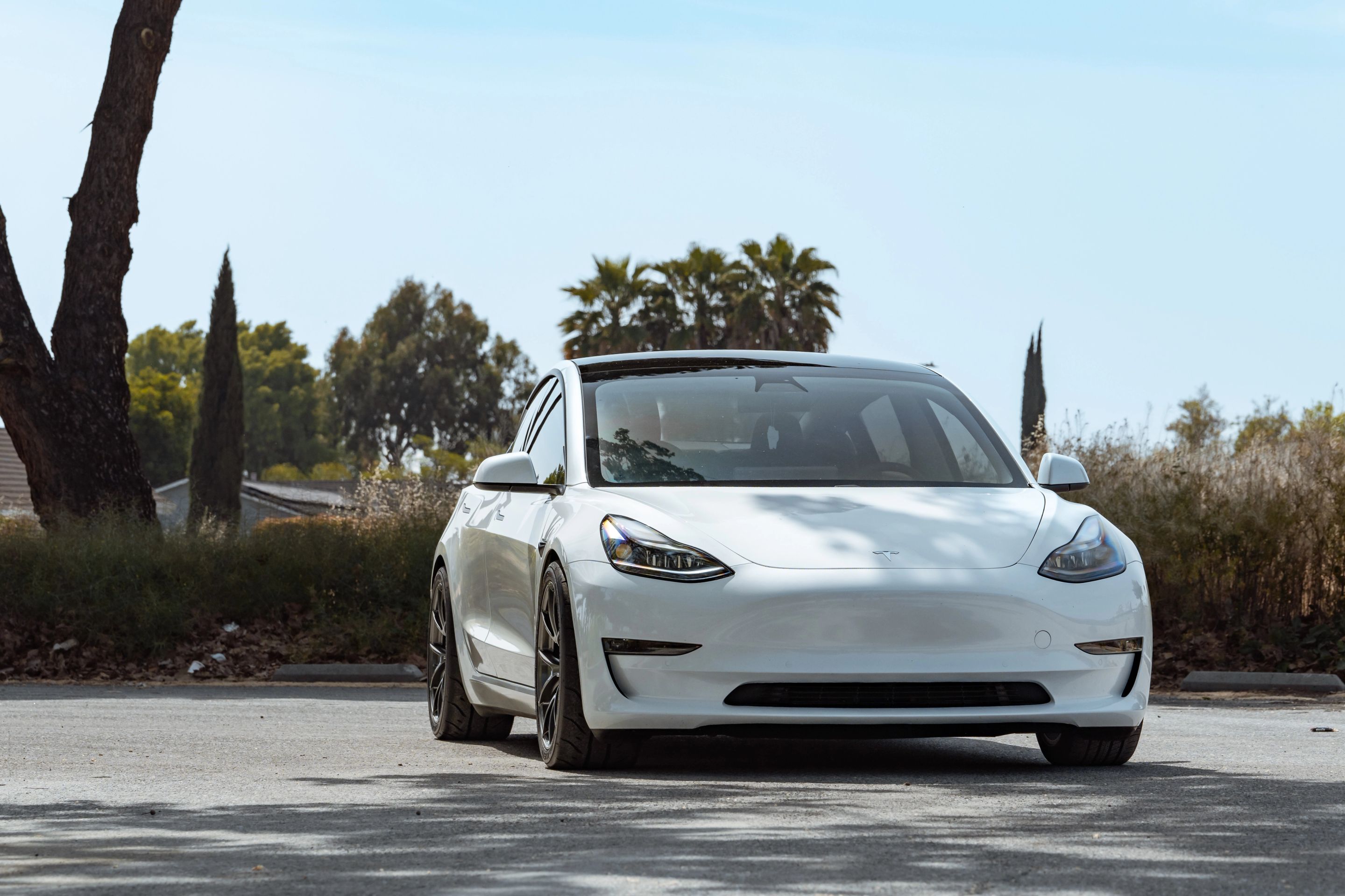 White Tesla Model 3 with 19" VS-5RS Apex wheels in Anthracite