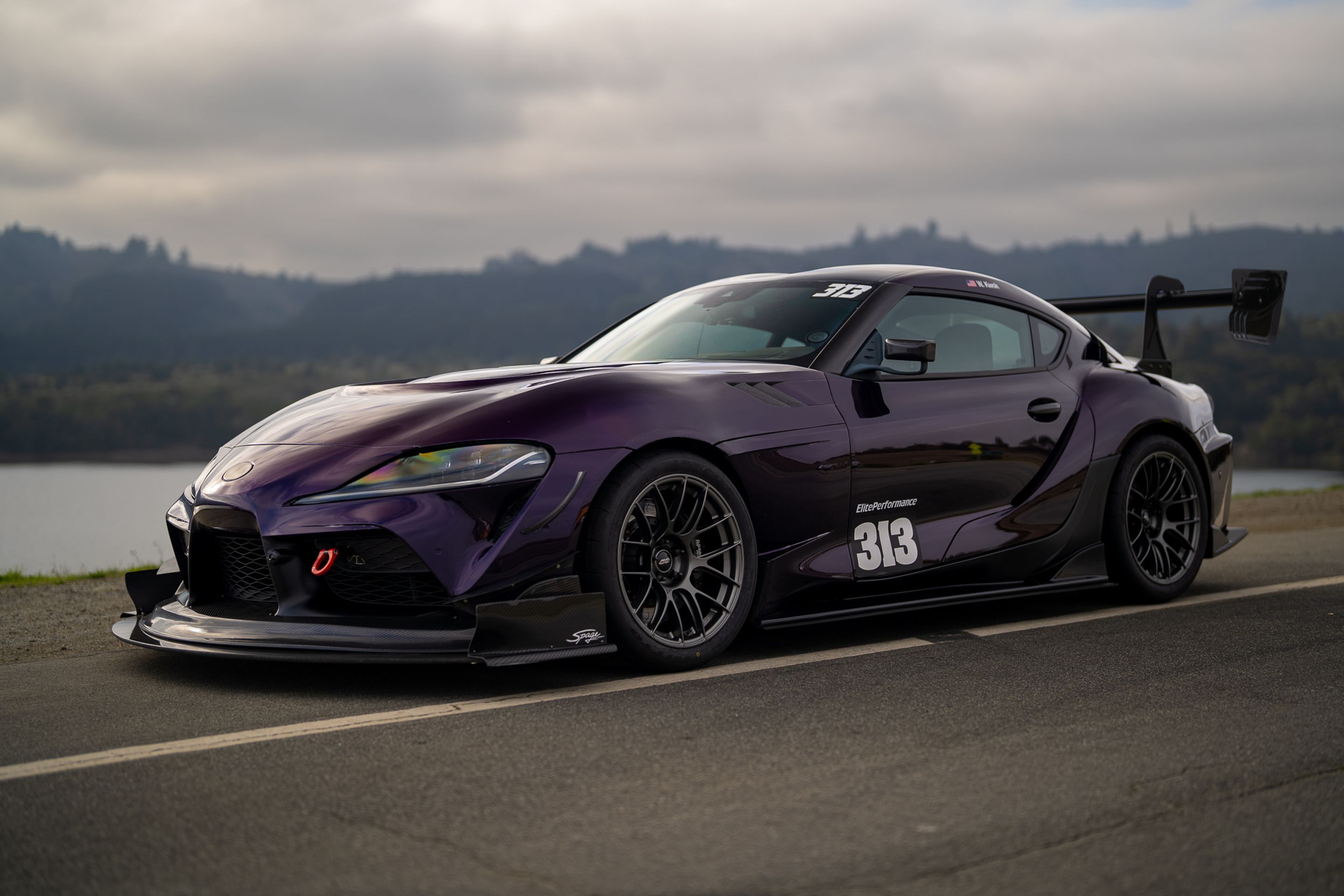 Purple Toyota GR Supra with 18" EC-7RS Apex wheels in Anthracite