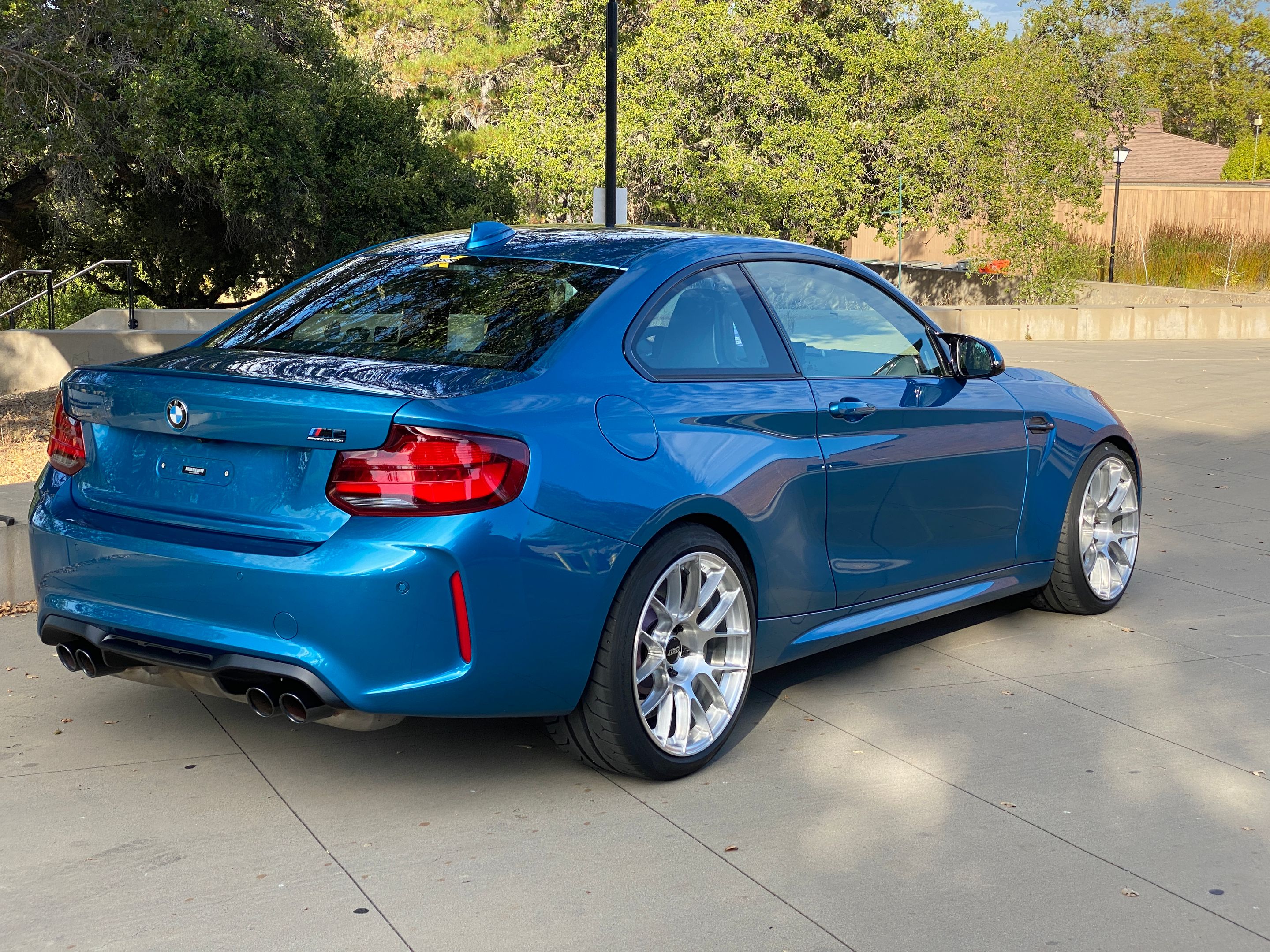 Blue BMW F87 M2 with 19" EC-7RS Apex wheels in Brushed Clear