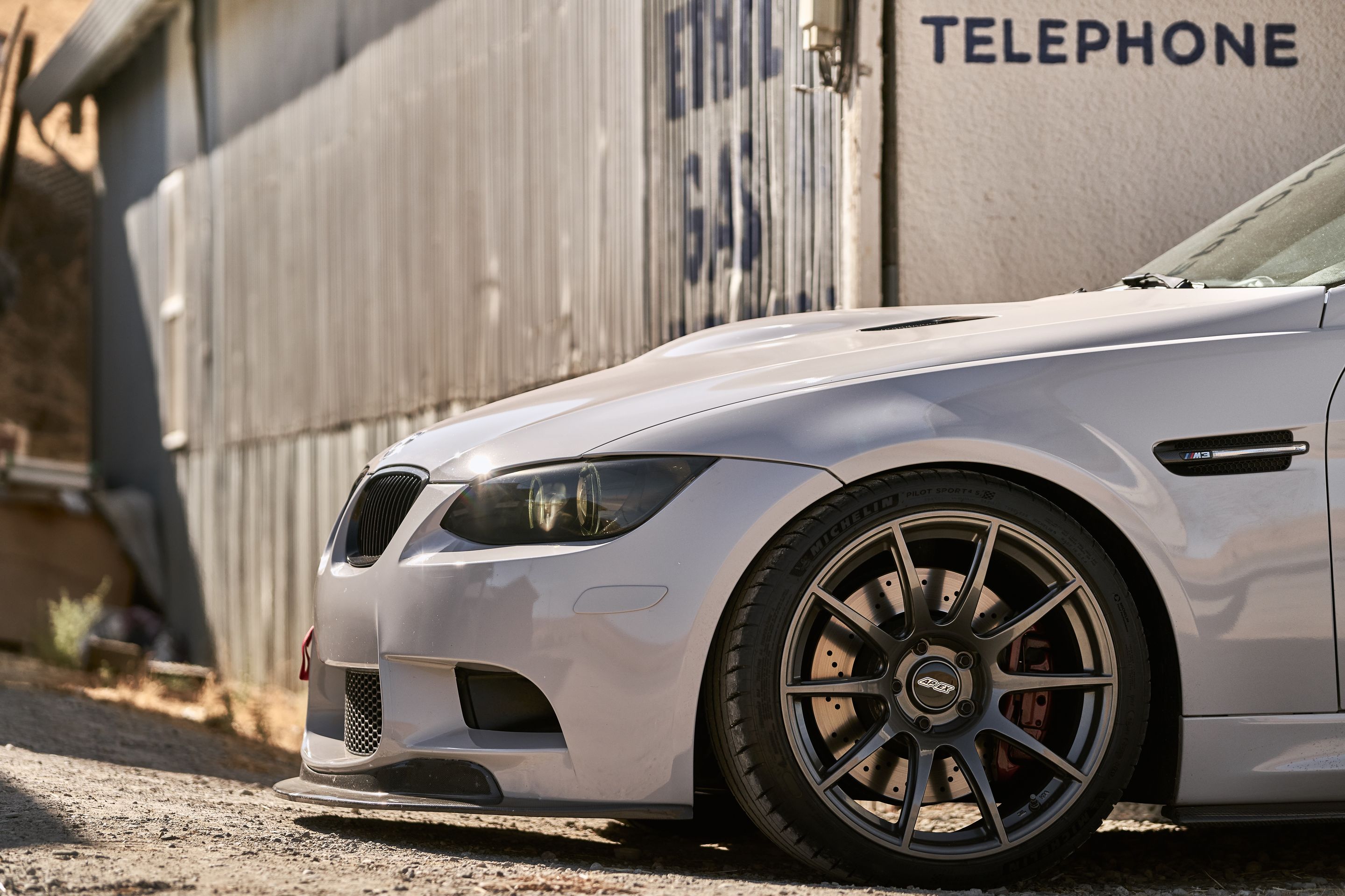 Grey BMW E90 Sedan M3 with 19" SM-10 Apex wheels in Satin Black