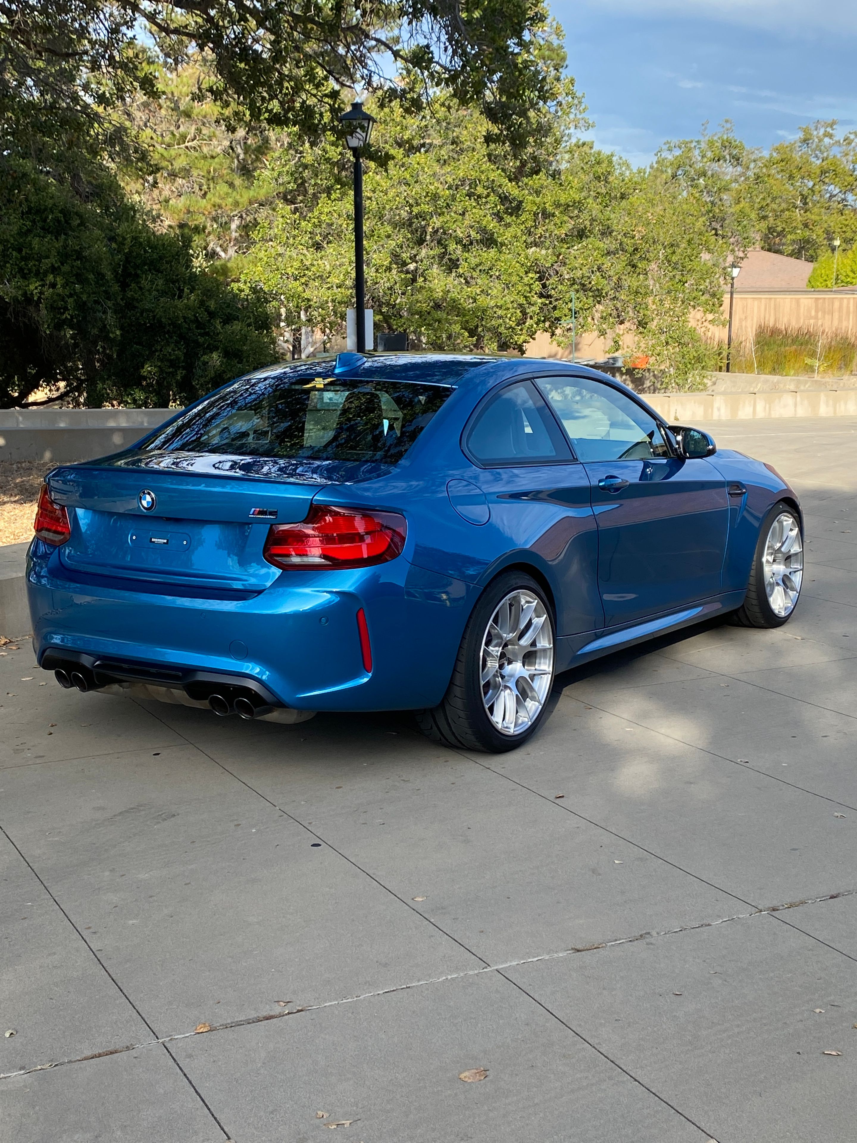 Blue BMW F87 M2 with 19" EC-7RS Apex wheels in Brushed Clear