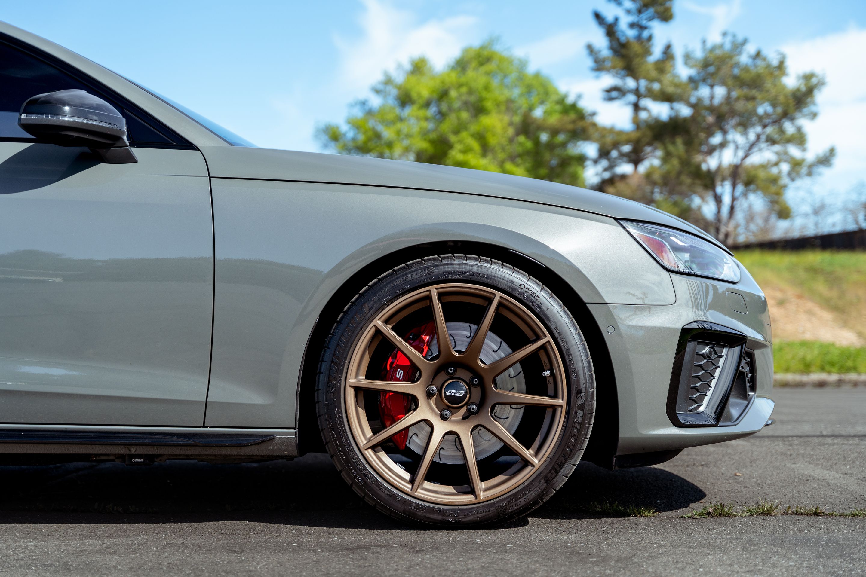 Grey Audi B9 S4 with 19" SM-10 Apex wheels in Satin Bronze