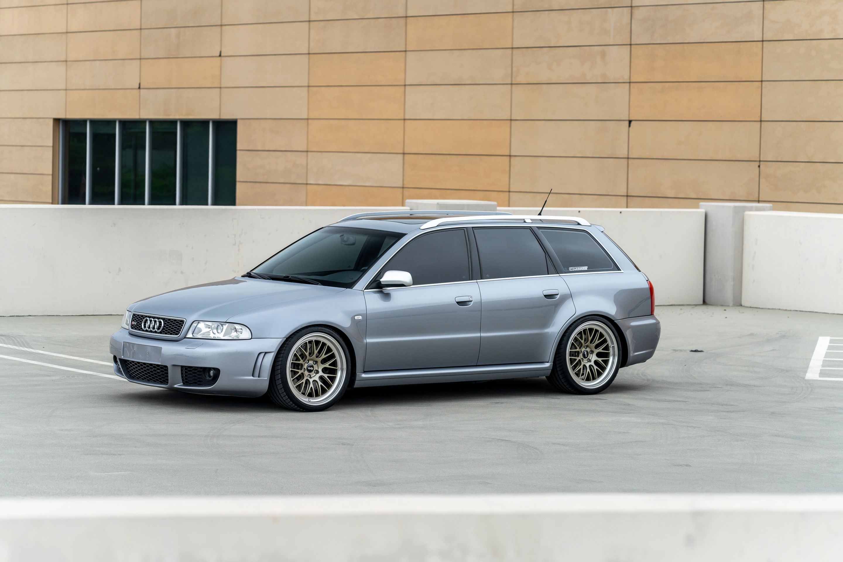 Silver Audi B5 RS 4 Avant/Wagon with 19" ML-10RT Apex wheels in Machined Lip Gloss Motorsport Gold