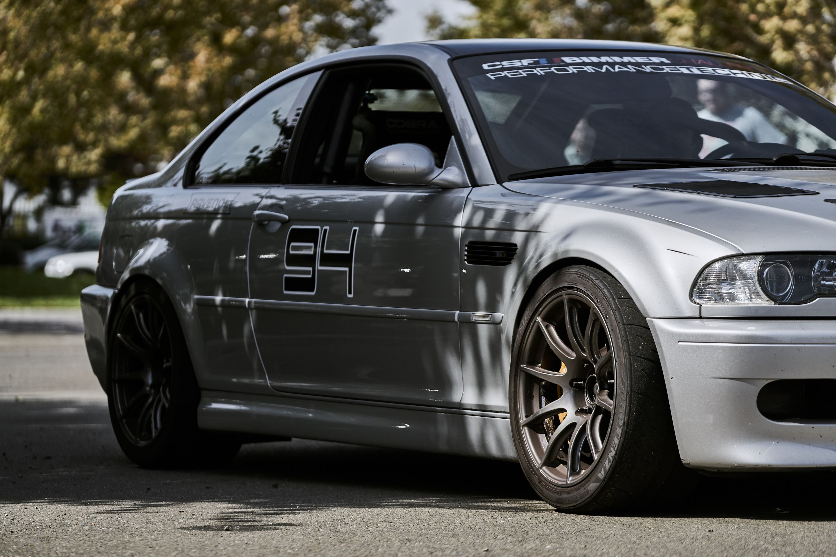 Silver BMW E46 M3 with 19" SM-10 Apex wheels in Anthracite