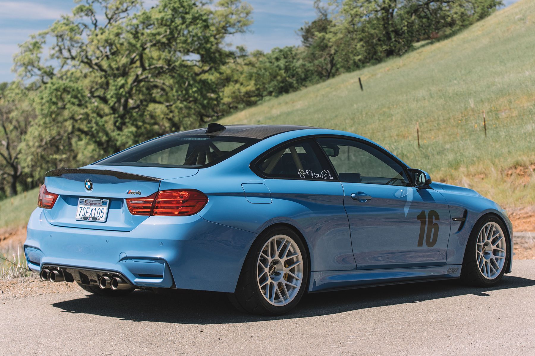 Blue BMW F82 Coupe M4 with 18" ARC-8R Apex wheels in Brushed Clear