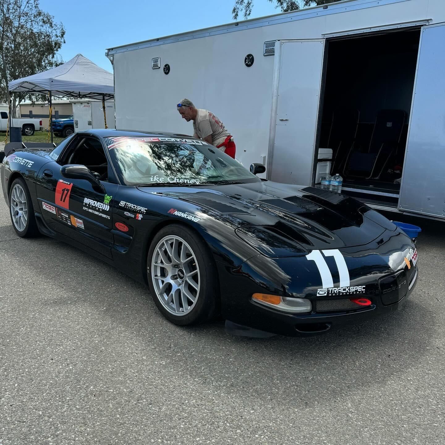Black Chevrolet C5 Spec Corvette with 18" EC-7 Apex wheels in Race Silver