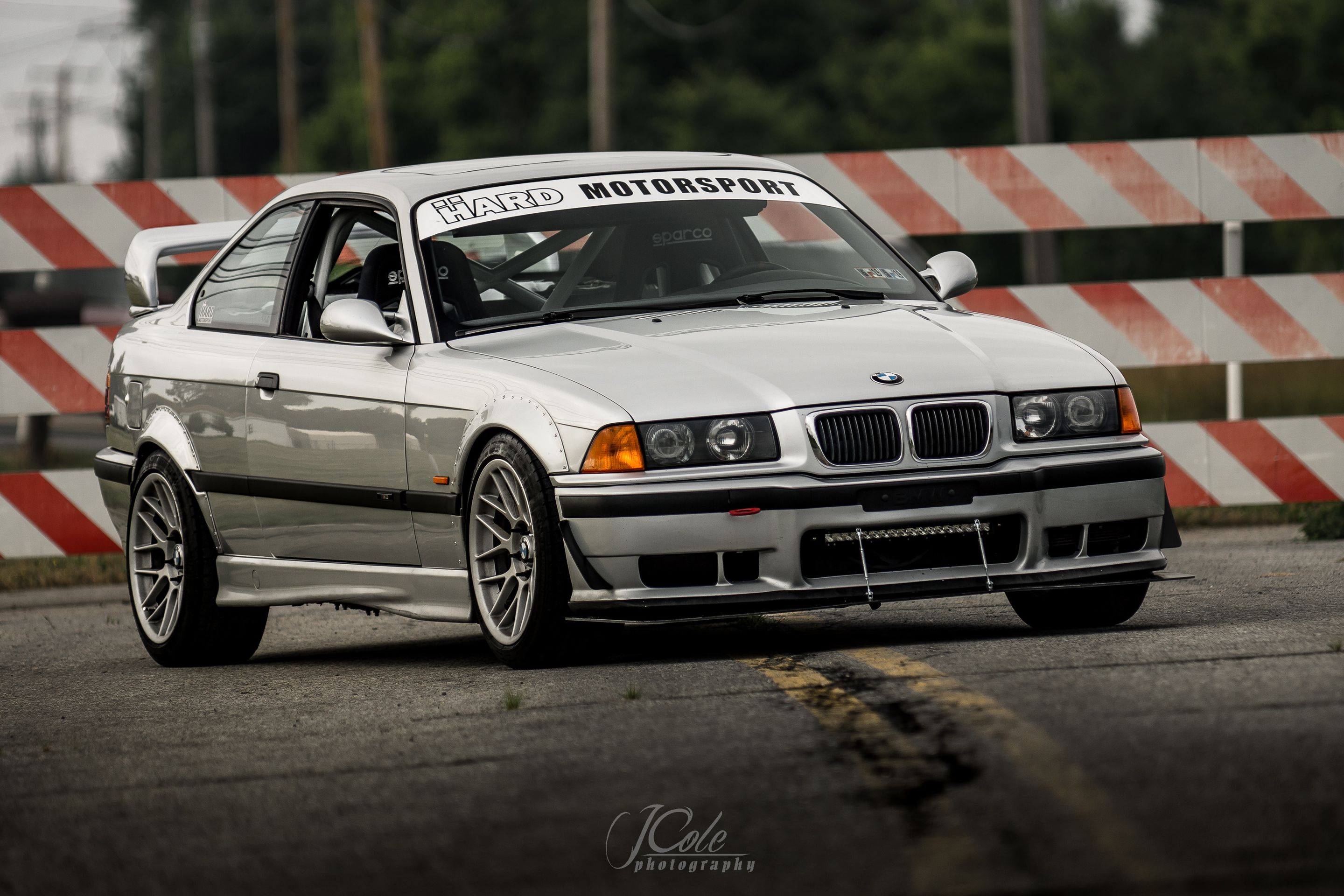 Silver BMW E36 3 Series with 17" ARC-8 Apex wheels in Hyper Silver