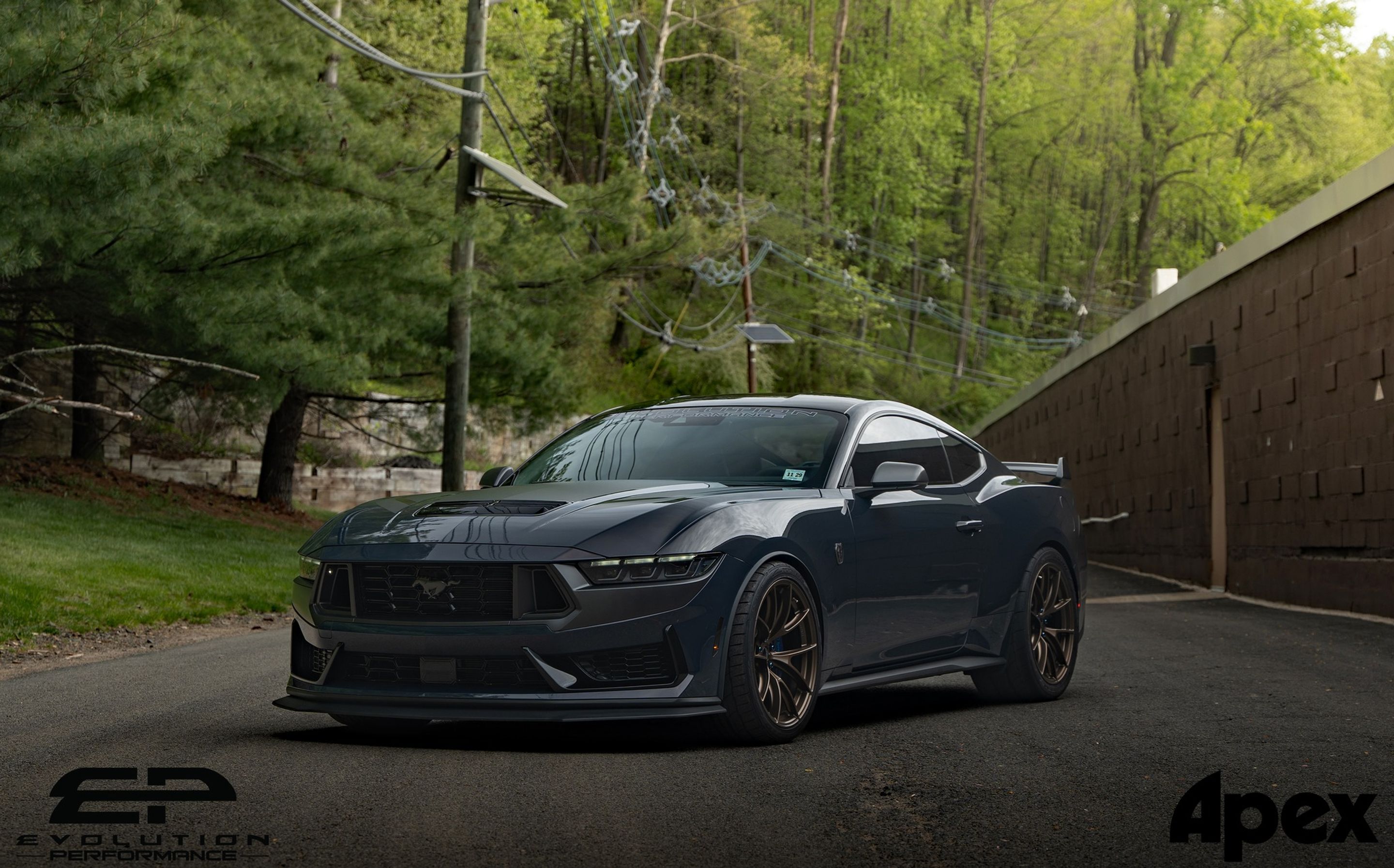 Blue Ford S650 Mustang Dark Horse with 20" VS-5RS Apex wheels in Satin Bronze