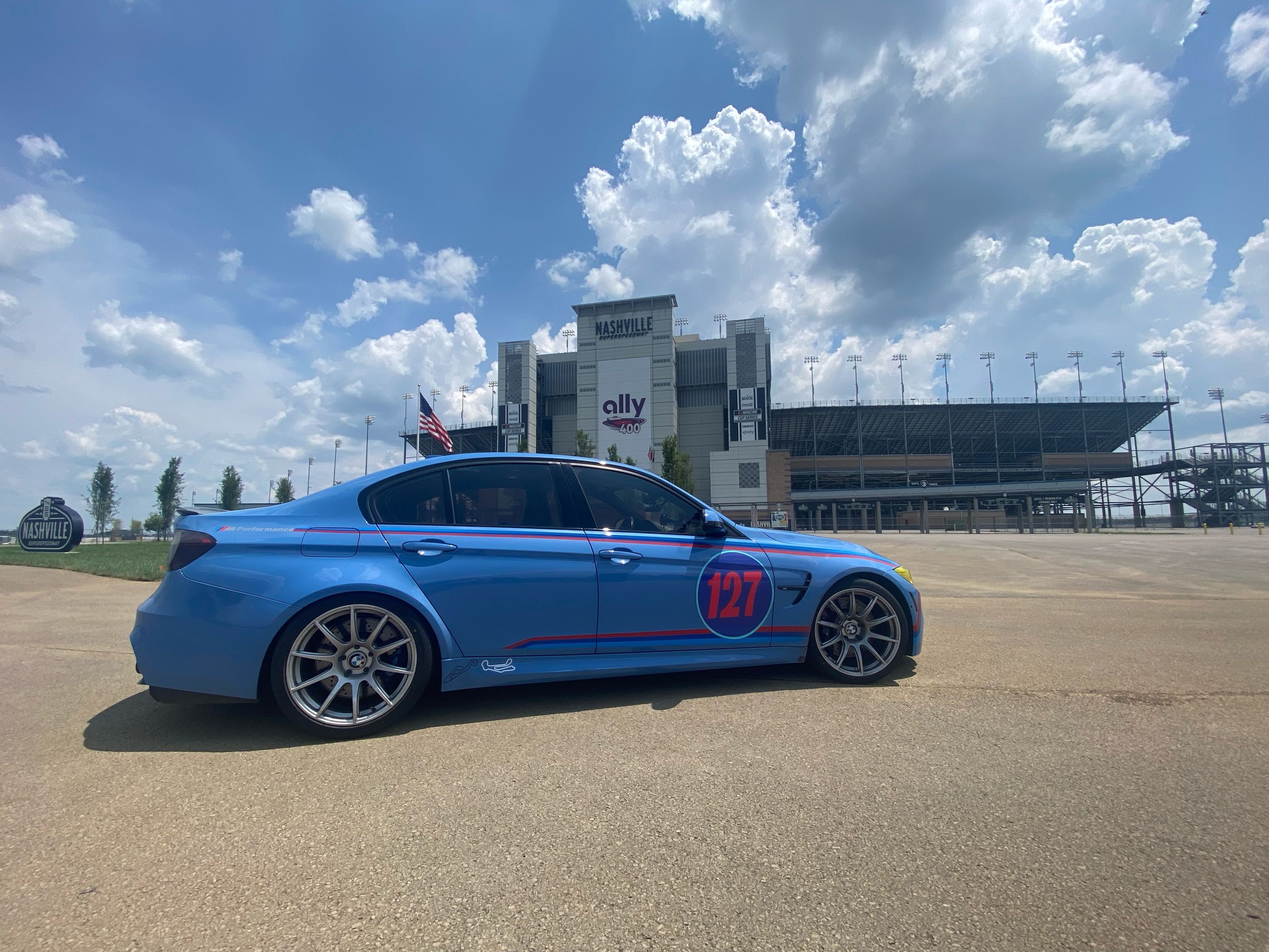 Blue BMW F80 M3 with 19" SM-10 Apex wheels in Race Silver