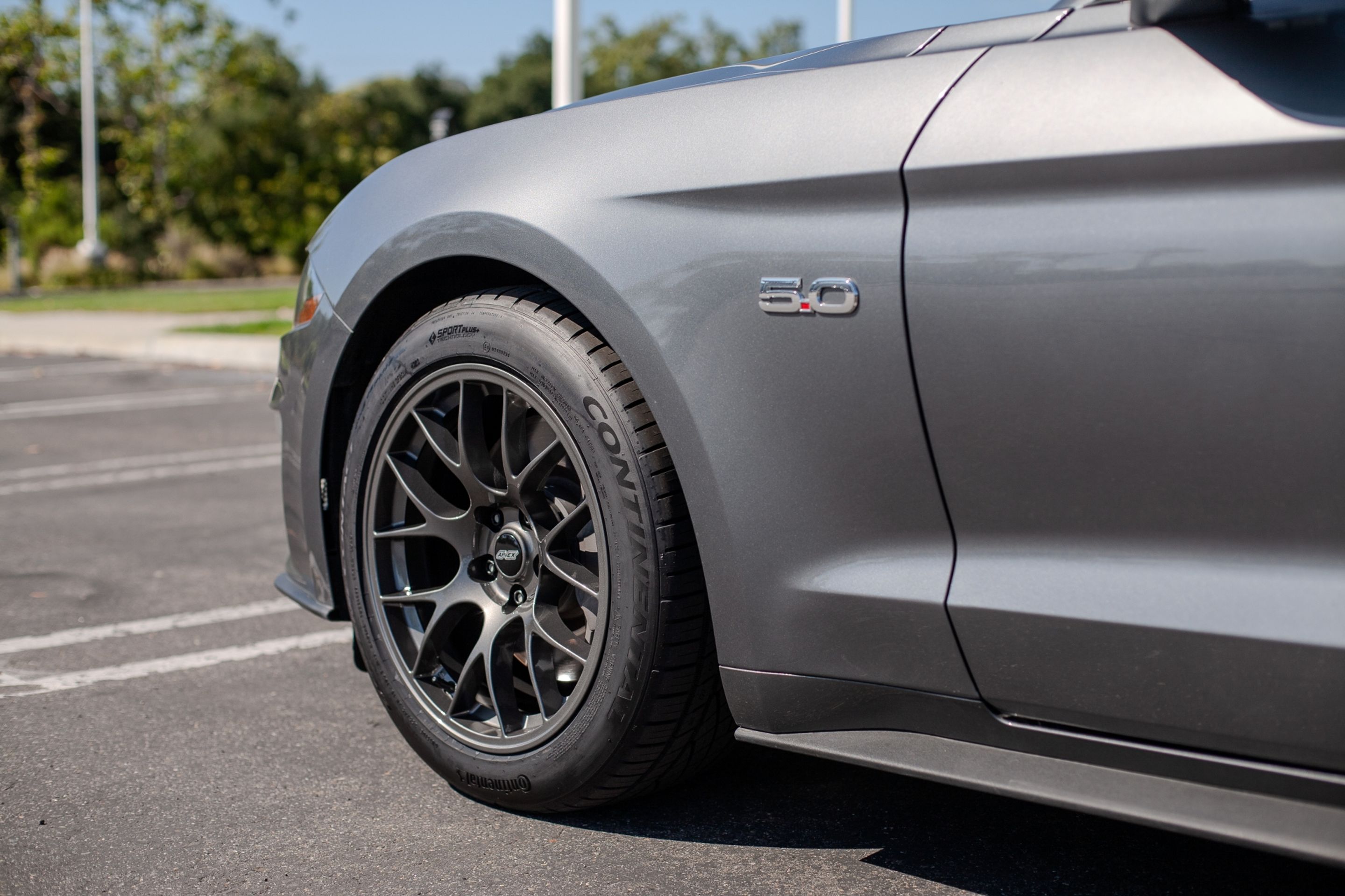 Grey Ford S550 Mustang GT with 18" EC-7 Apex wheels in Anthracite