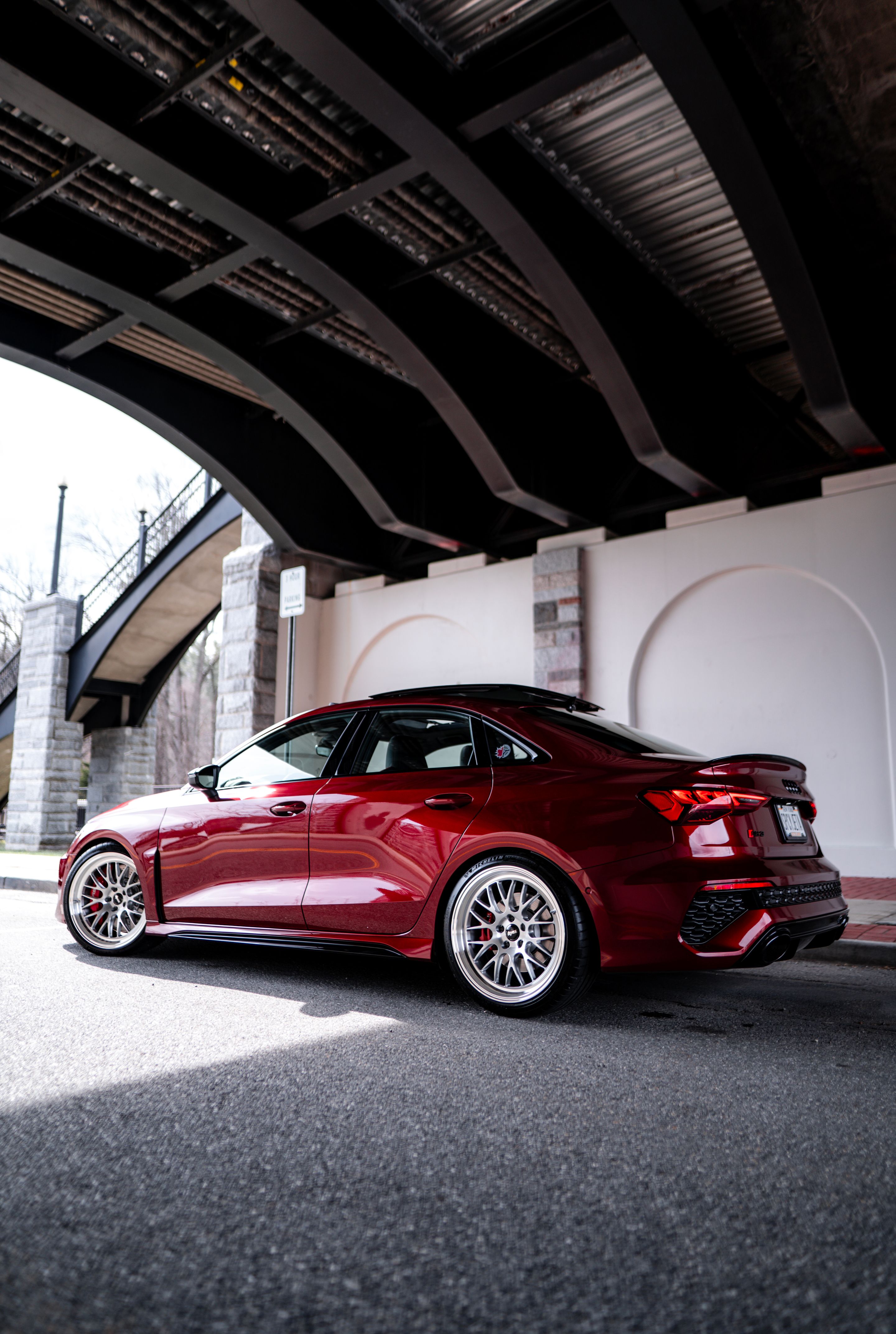 Red Audi 8Y RS 3 with 19" ML-10RT Apex wheels in Machined Lip Brushed Clear