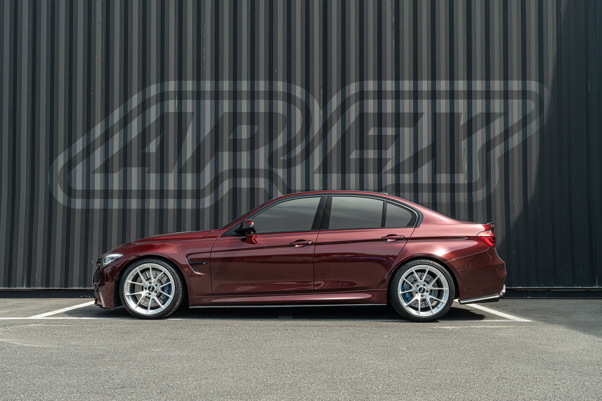 Red BMW F80 M3 with 19" VS-5RS Apex wheels in Brushed Clear