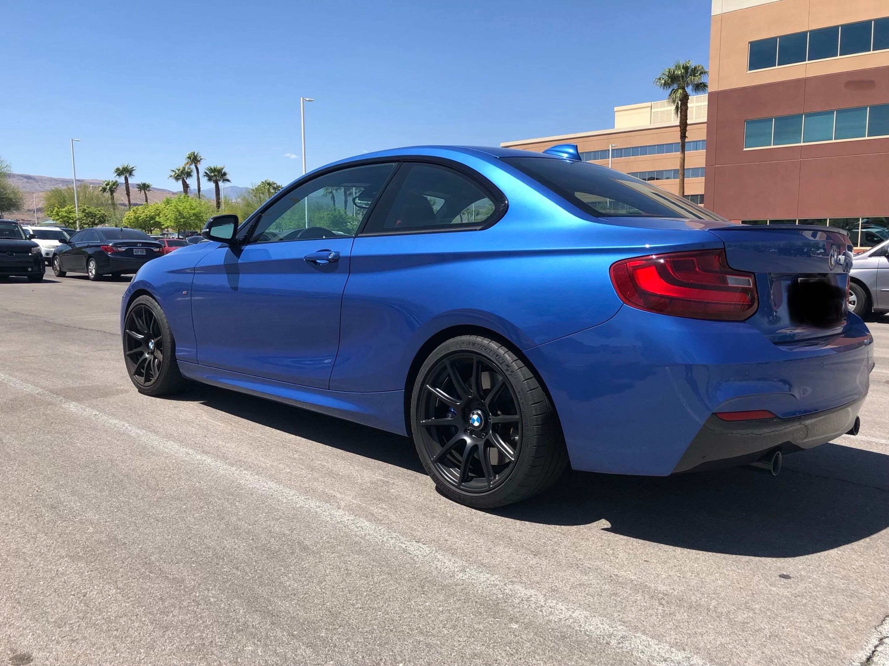 Blue BMW F22 Coupe 2 Series with 18" SM-10 Apex wheels in Satin Black
