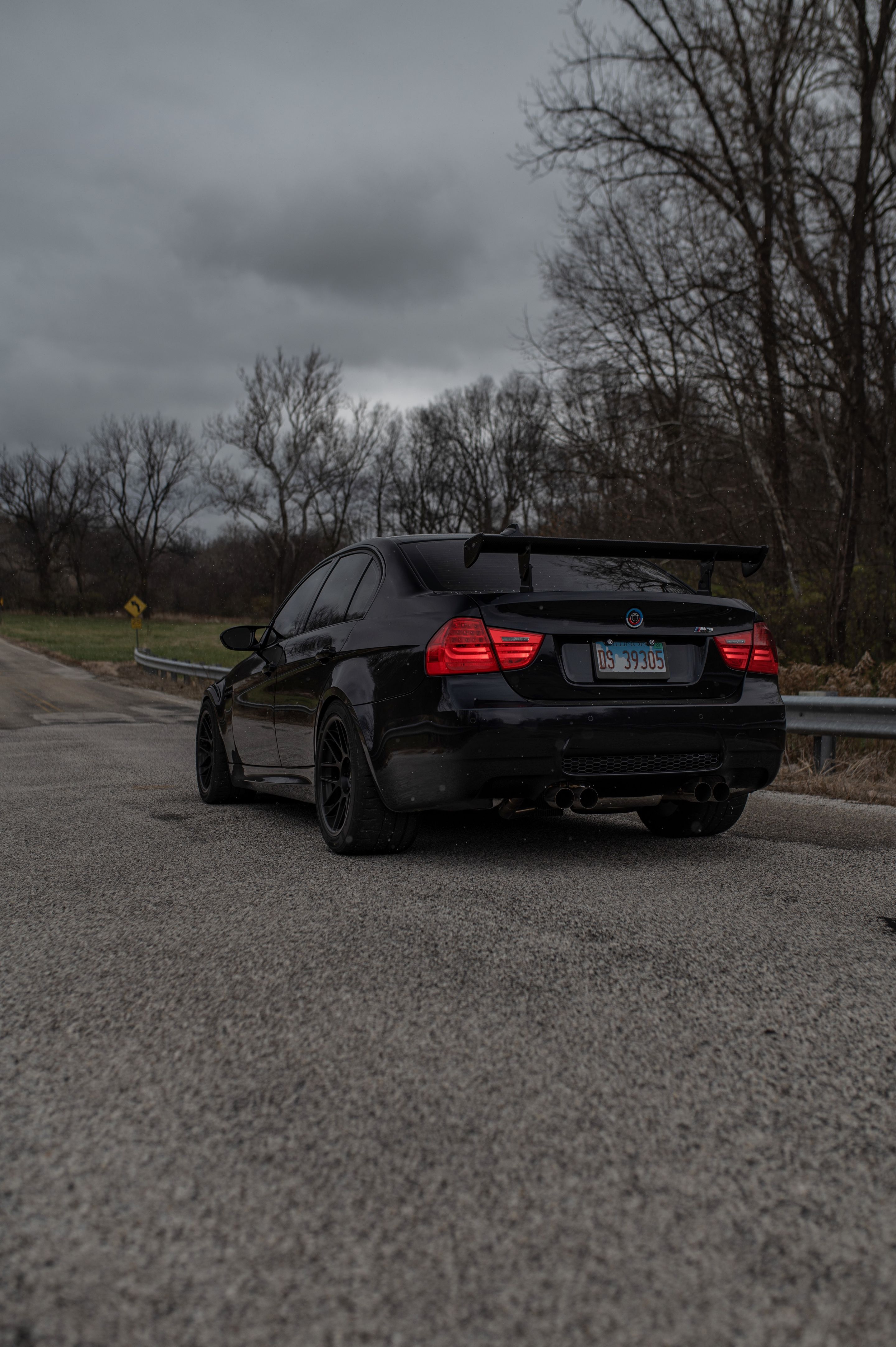 Black BMW E90 Sedan M3 with 18" ARC-8 Apex wheels in Satin Black