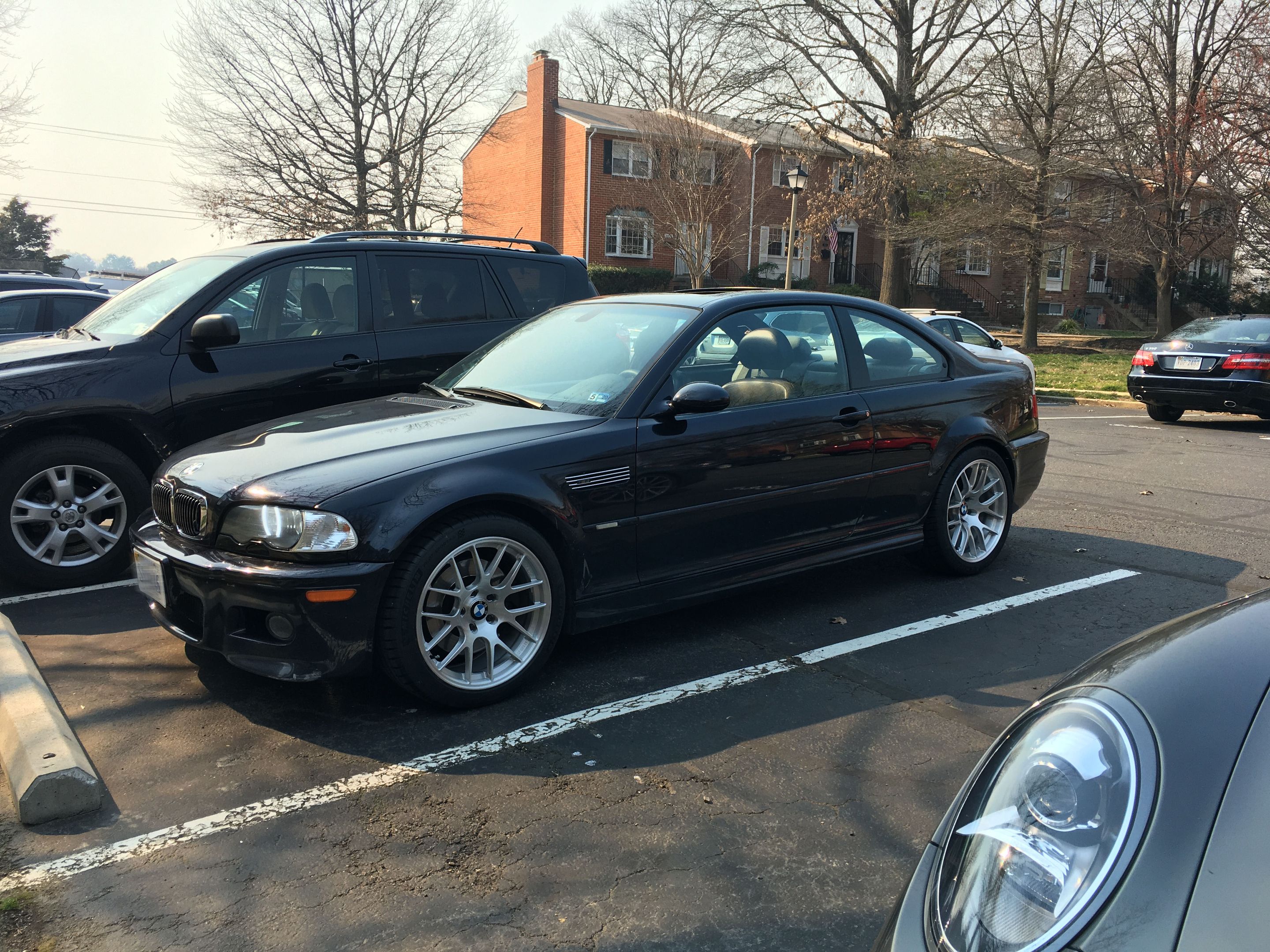 Black BMW E46 M3 with 18" EC-7R Apex wheels in Brushed Clear