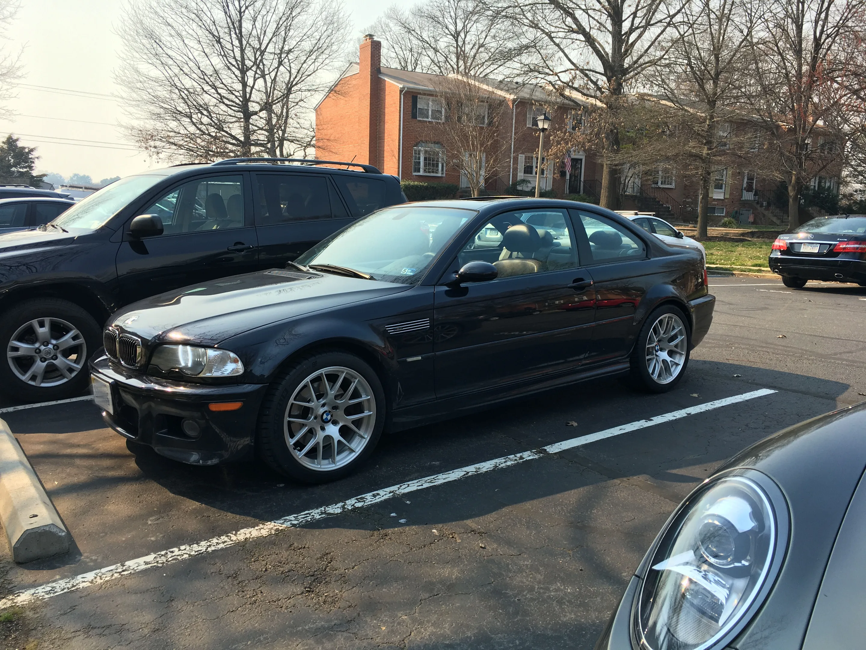 Black BMW E46 M3 with 18" EC-7R Apex wheels in Brushed Clear