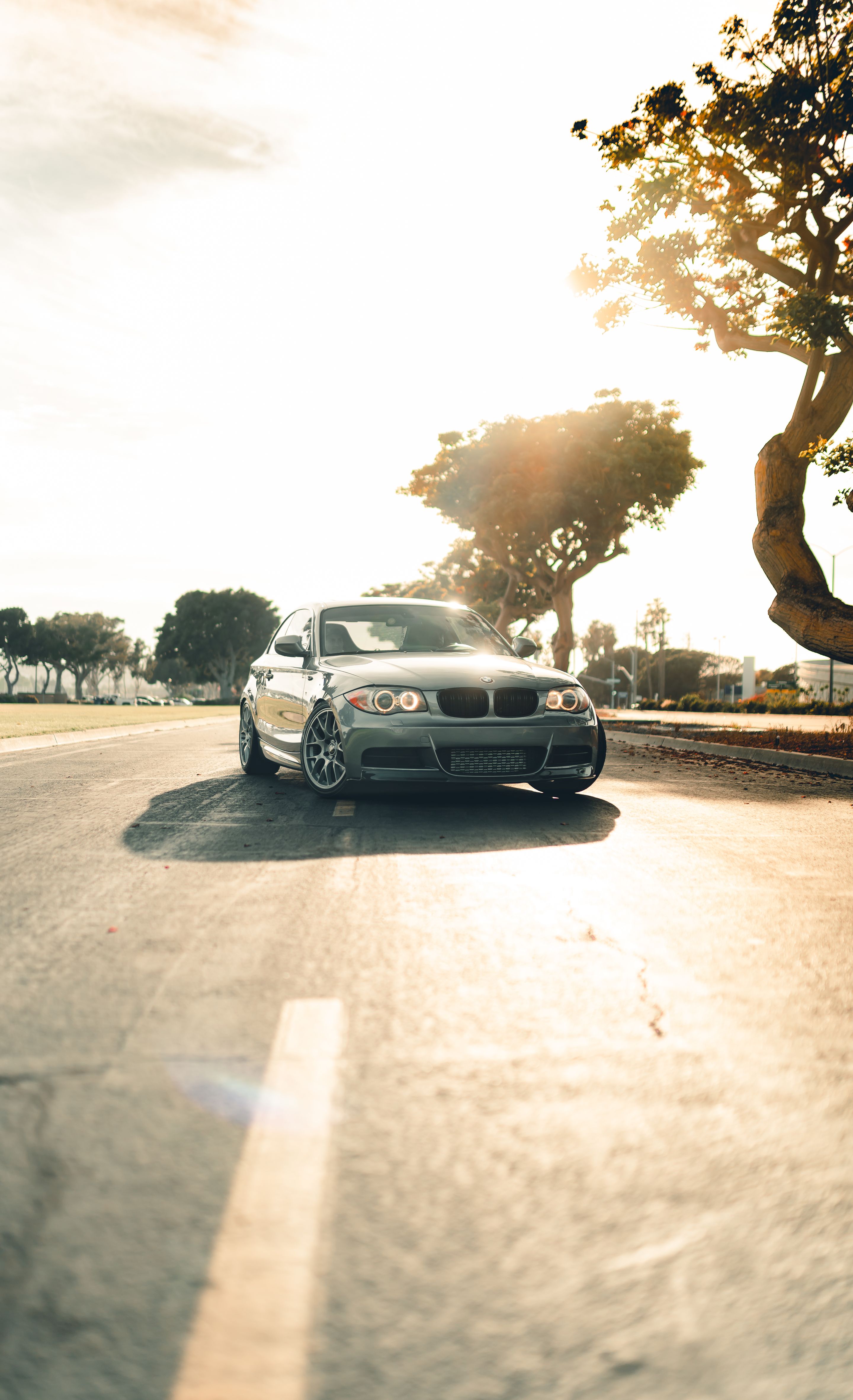 Grey BMW E82 Coupe 1 Series with 18" EC-7 Apex wheels in Race Silver