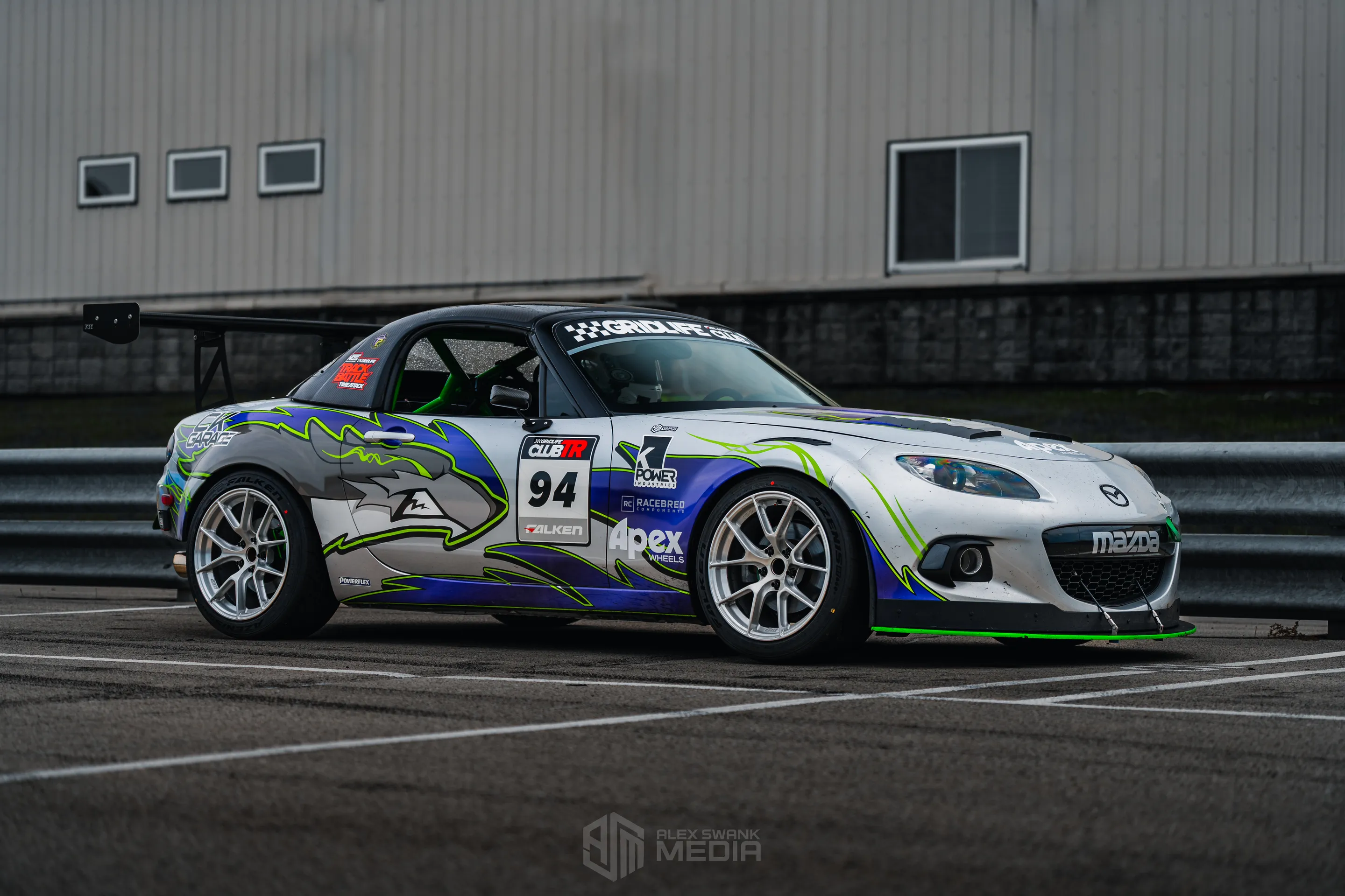 Silver Mazda NC MX-5 Miata with 17" VS-5RS Apex wheels in Brushed Clear