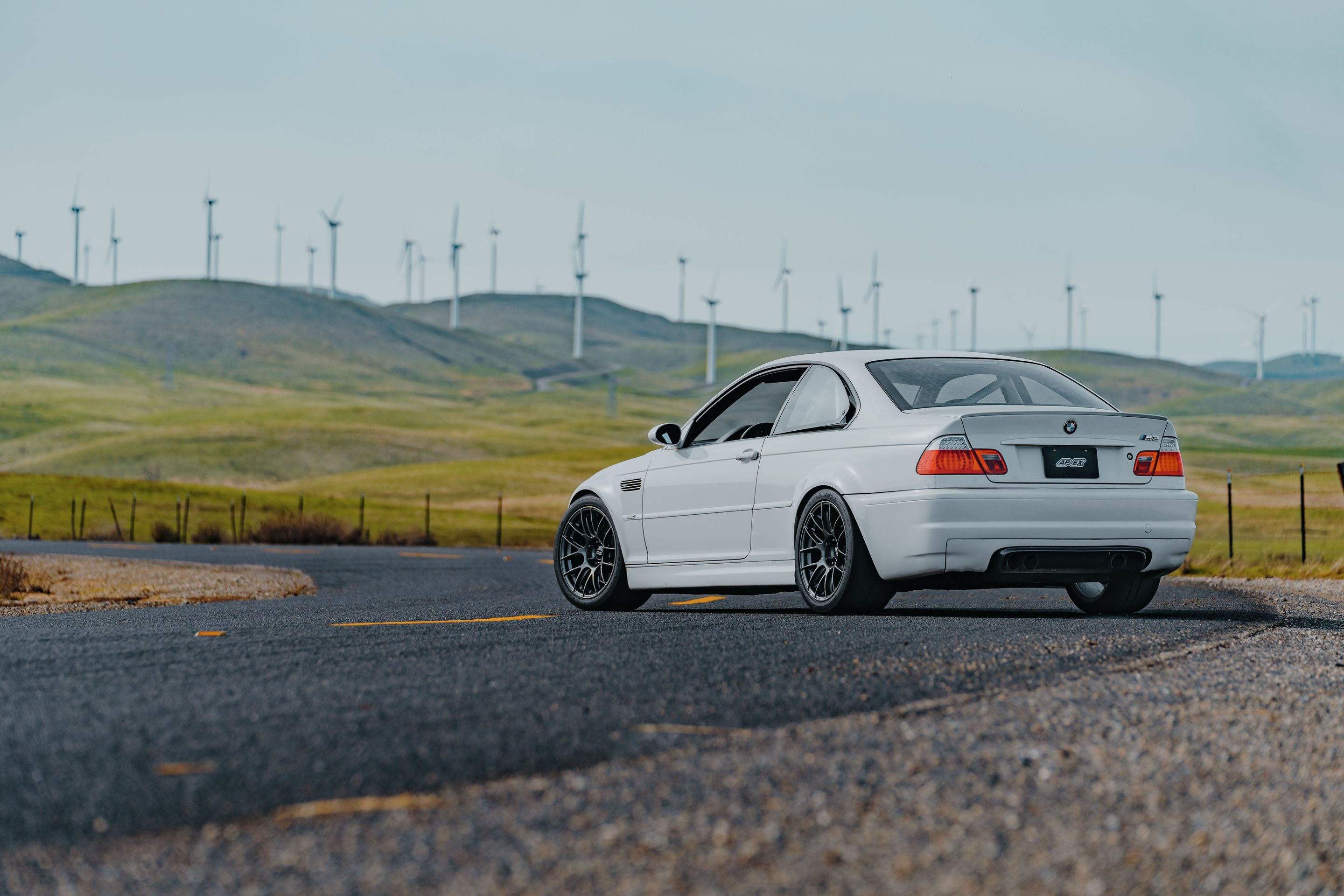 White BMW E46 M3 with 18" EC-7RS Apex wheels in Anthracite