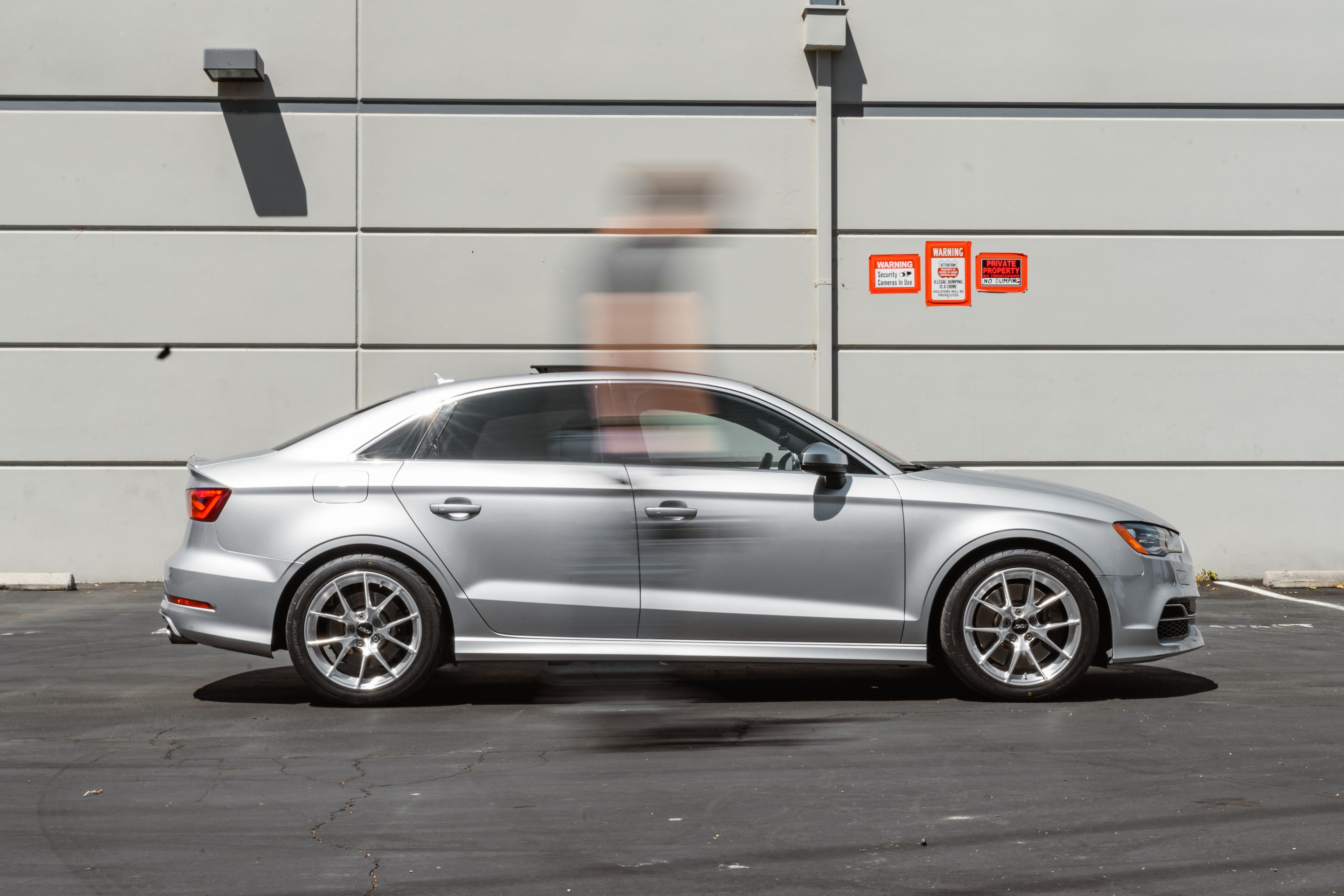 Silver Audi 8V S3 with 17" VS-5RS Apex wheels in Brushed Clear