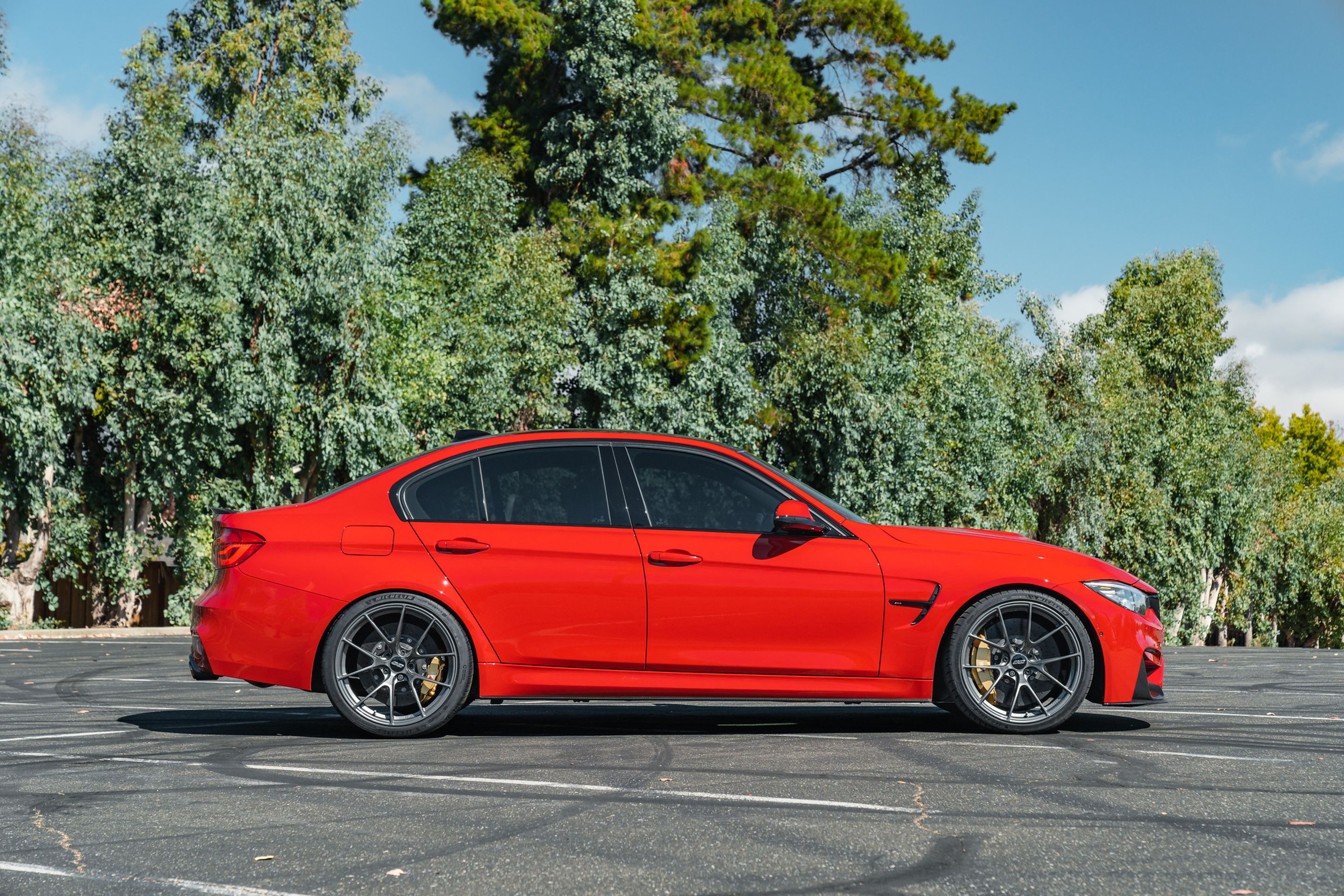 Red BMW F80 M3 with 20" VS-5RS Apex wheels in Anthracite