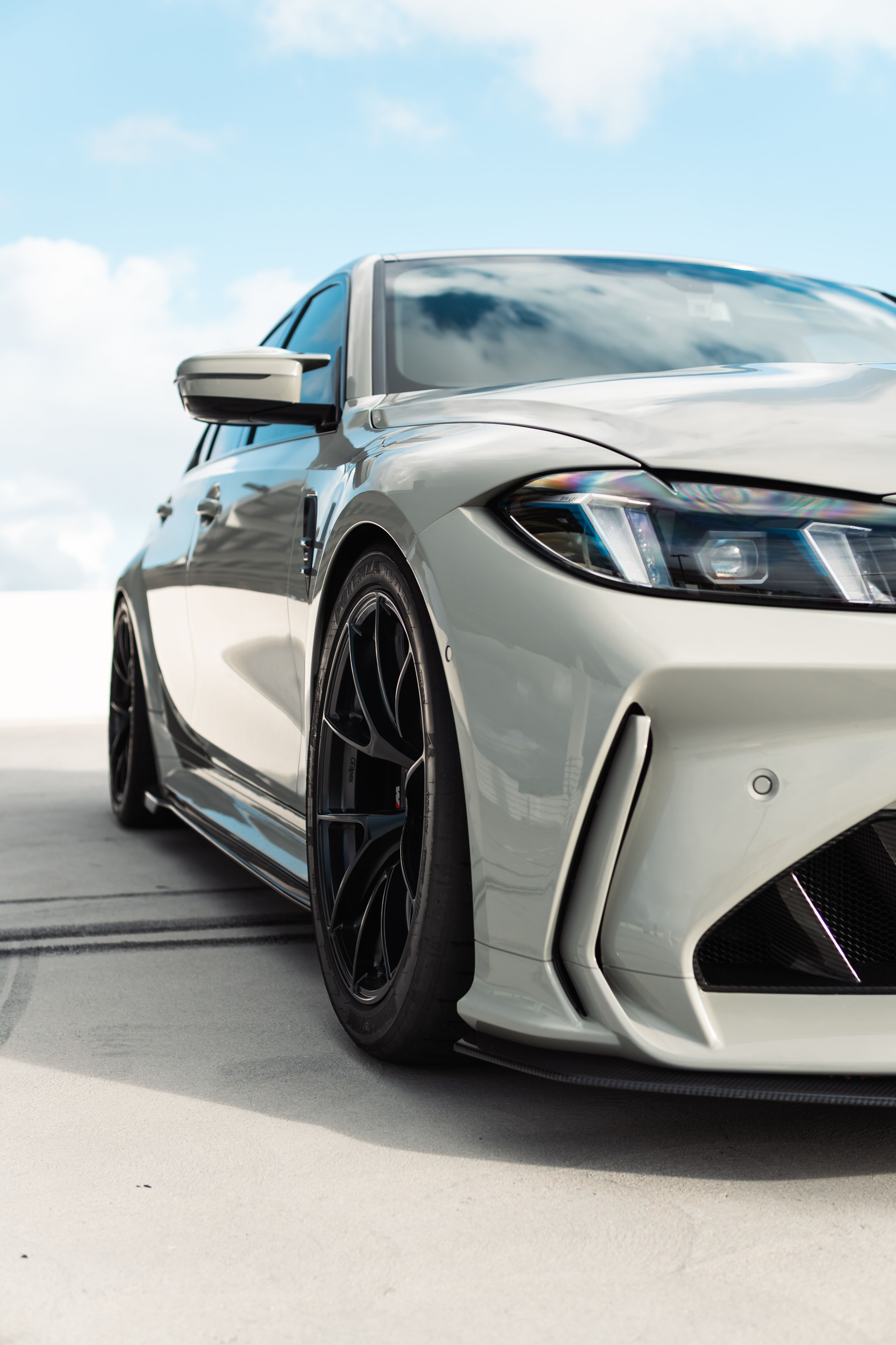 Grey BMW G80 M3 with 19" VS-5RS Apex wheels in Satin Black