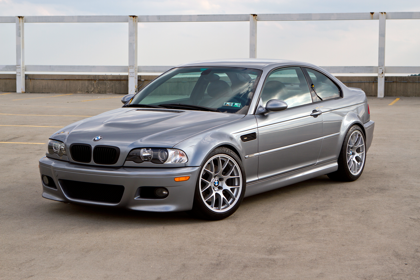 Silver BMW E46 M3 with 18" EC-7 Apex wheels in Race Silver