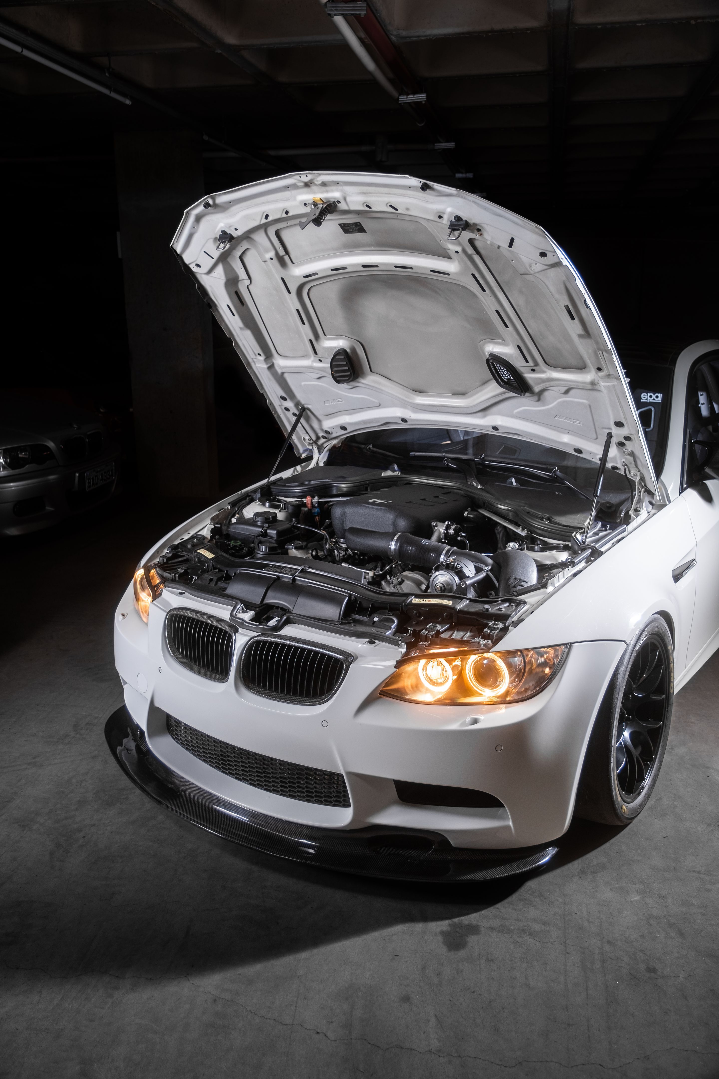 White BMW E92 Coupe M3 with 18" EC-7 Apex wheels in Satin Black