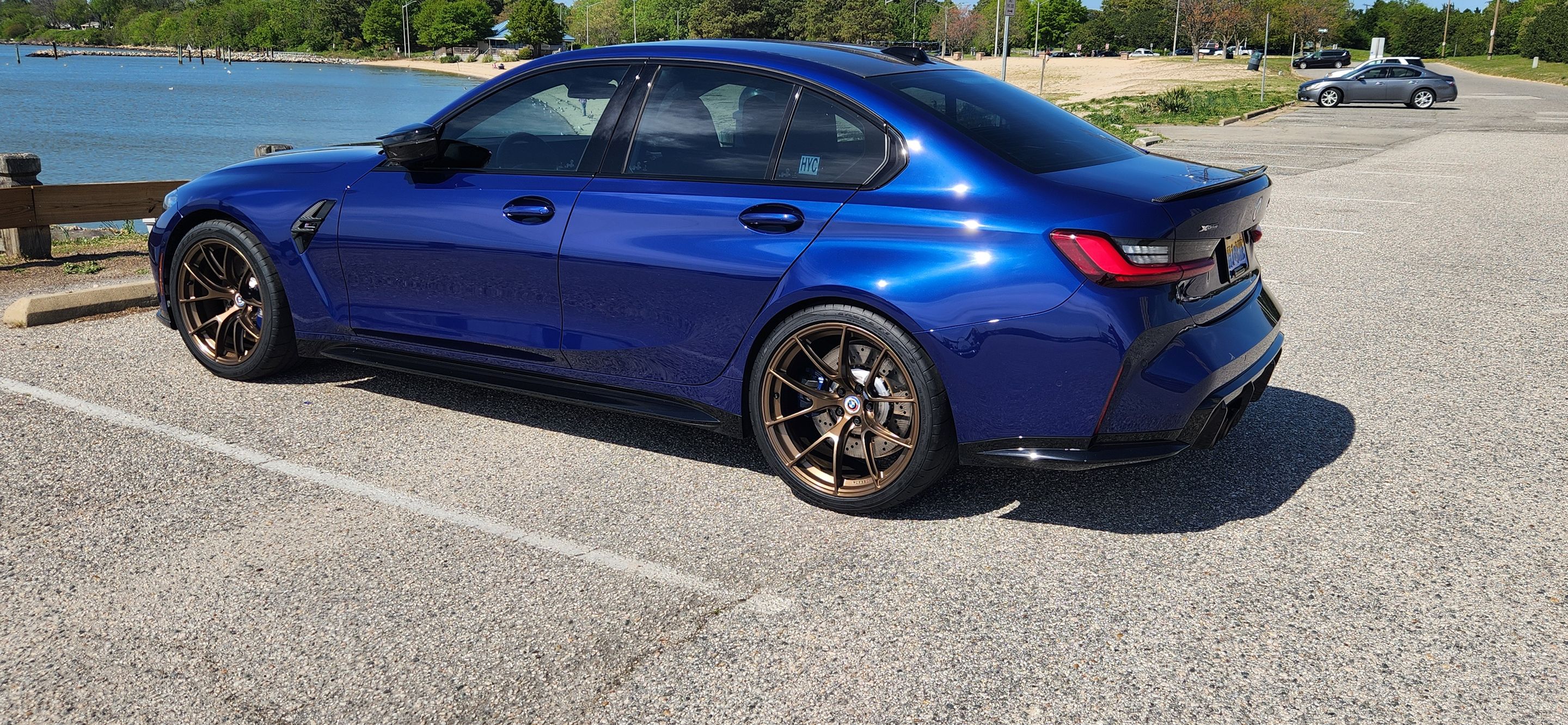 Blue BMW G80 M3 with 19"/20" VS-5RS Apex wheels in Satin Bronze