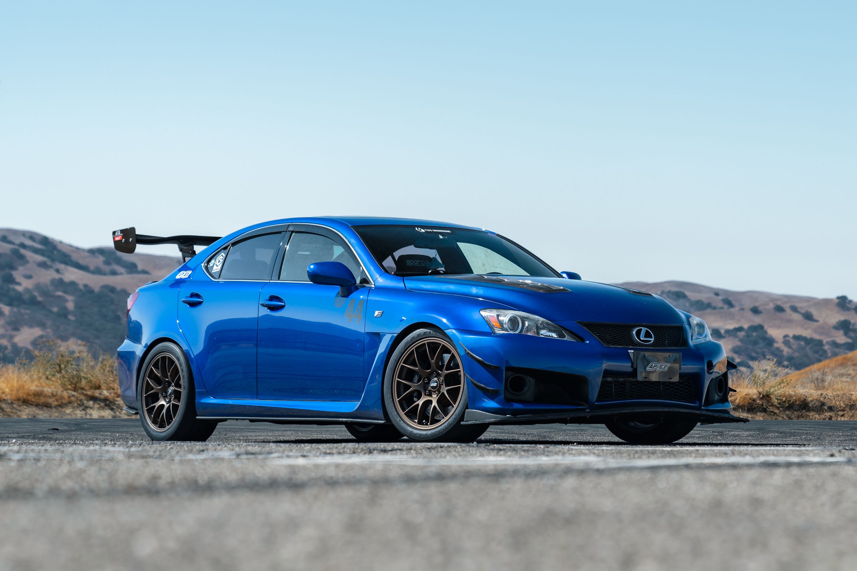 Blue Lexus USE20 IS-F with 18" EC-7 Apex wheels in Satin Bronze