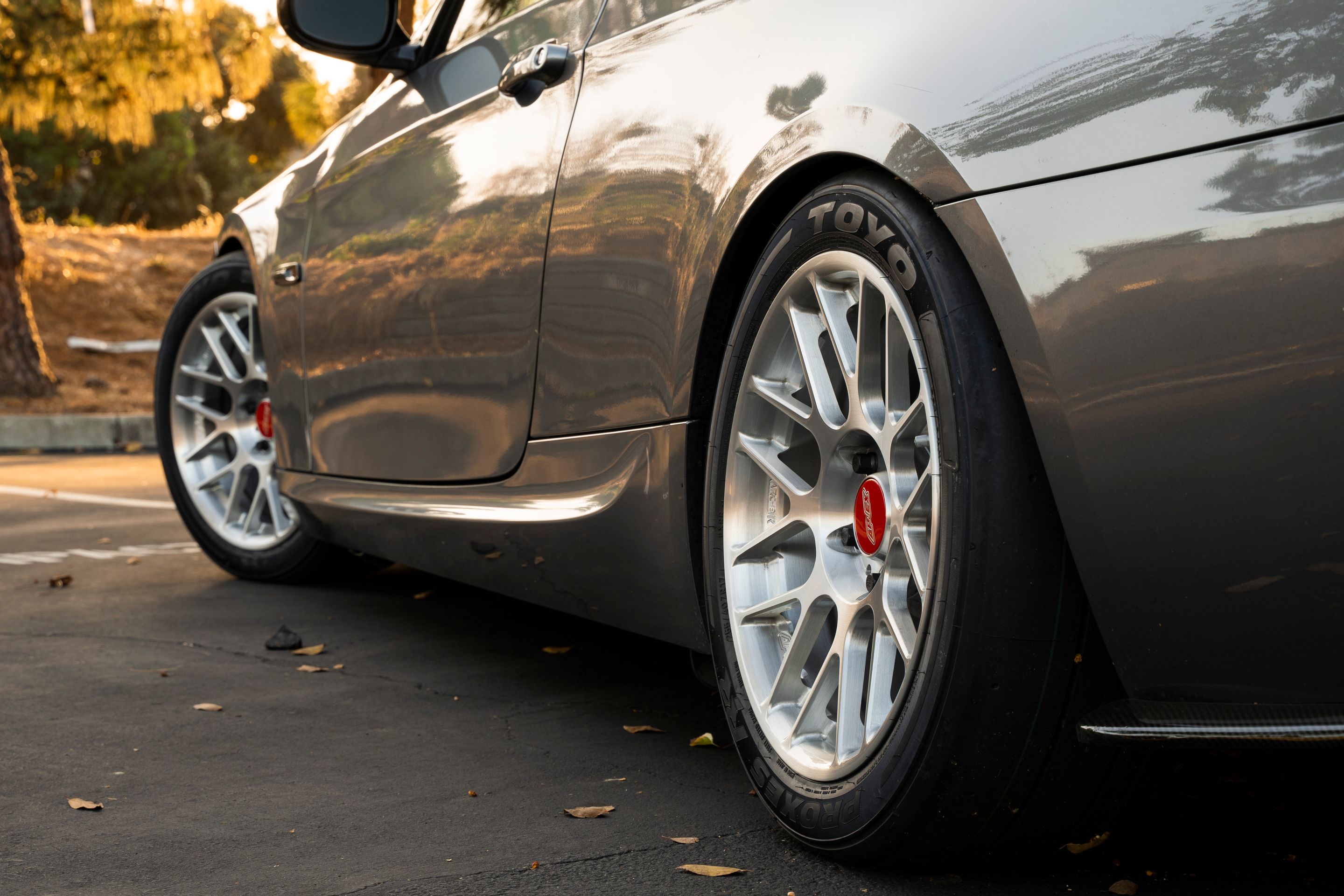 Grey BMW E92 Coupe 3 Series with 17" ARC-8R Apex wheels in Brushed Clear