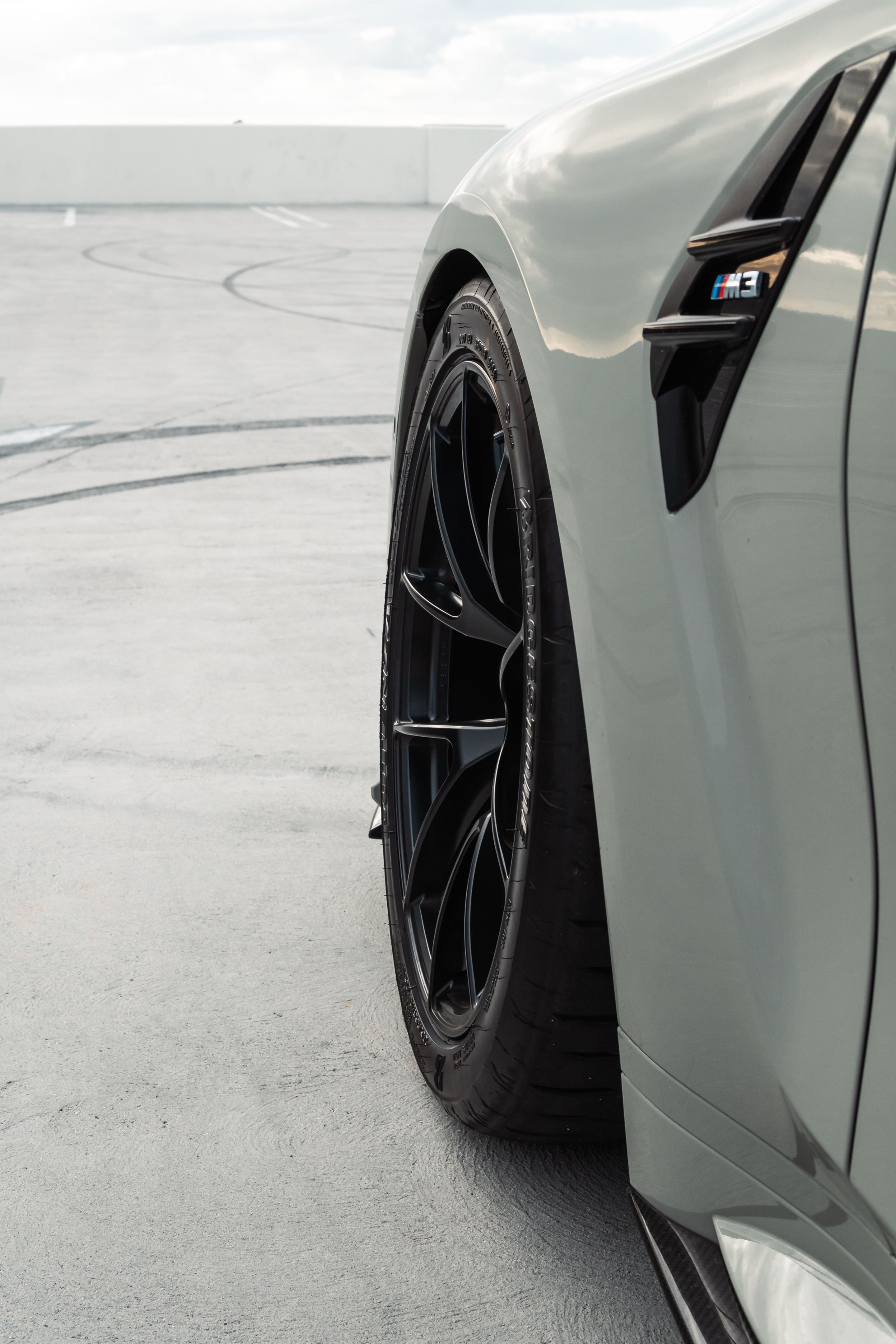Grey BMW G80 M3 with 19" VS-5RS Apex wheels in Satin Black