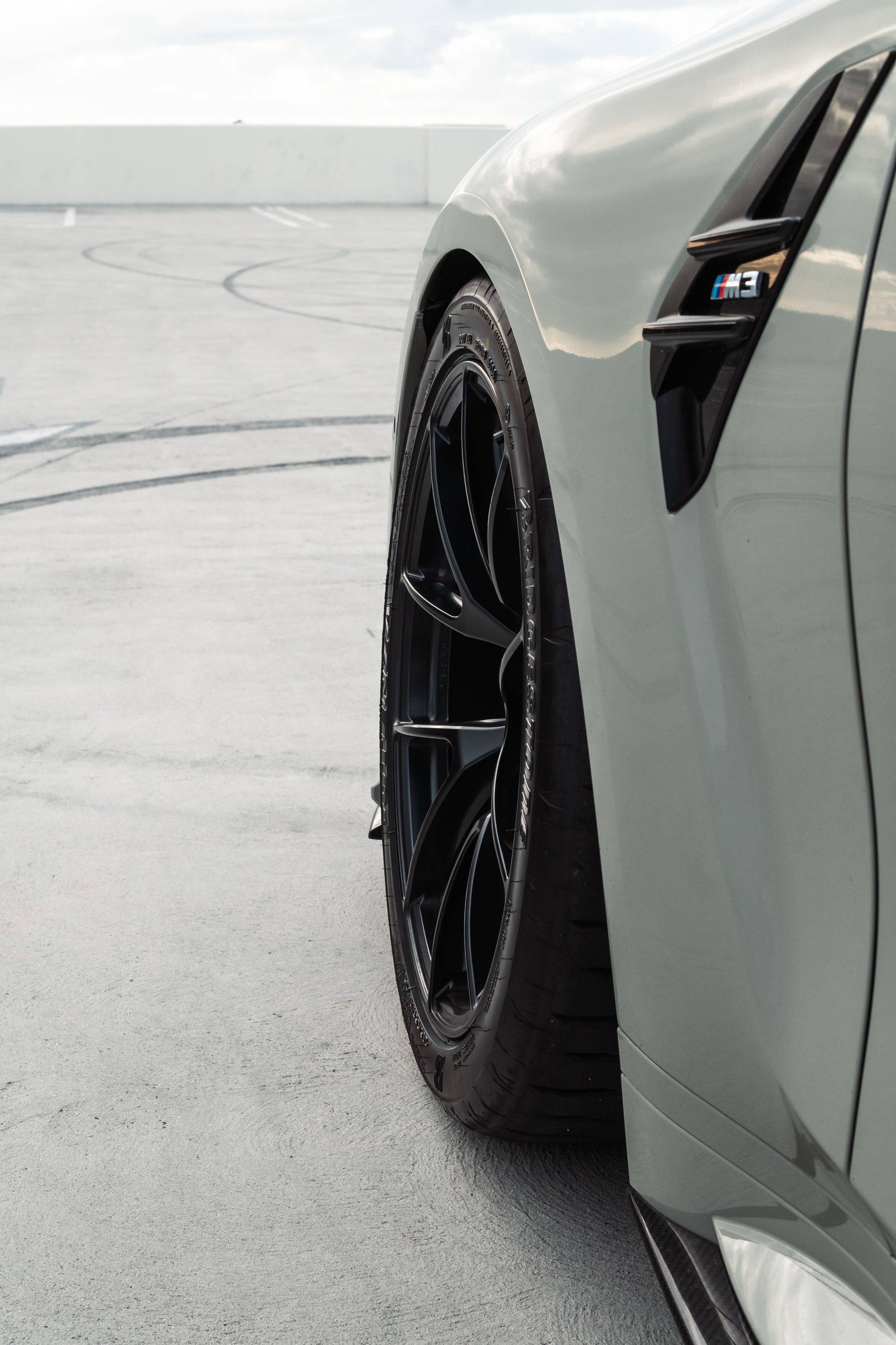 Grey BMW G80 M3 with 19" VS-5RS Apex wheels in Satin Black
