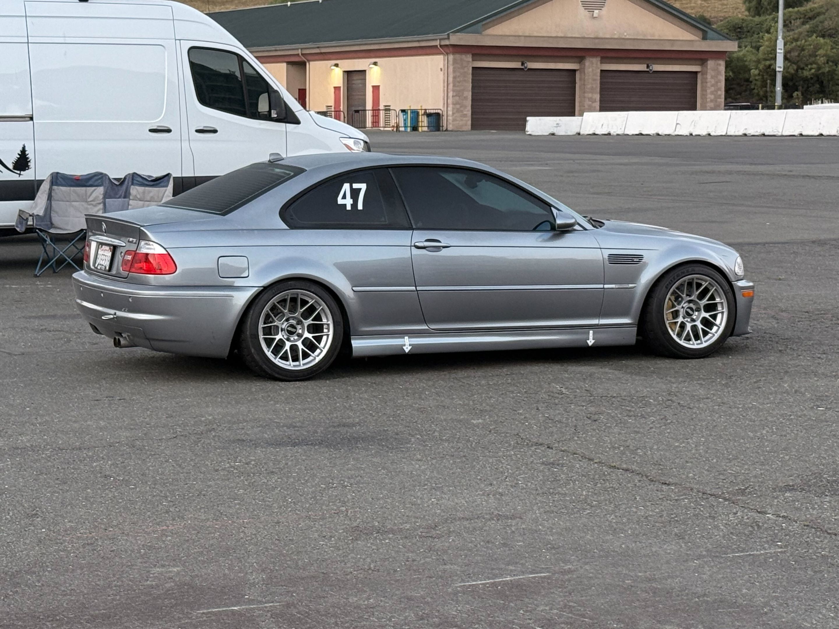 Silver BMW E46 M3 with 17" ARC-8 Apex wheels in Race Silver