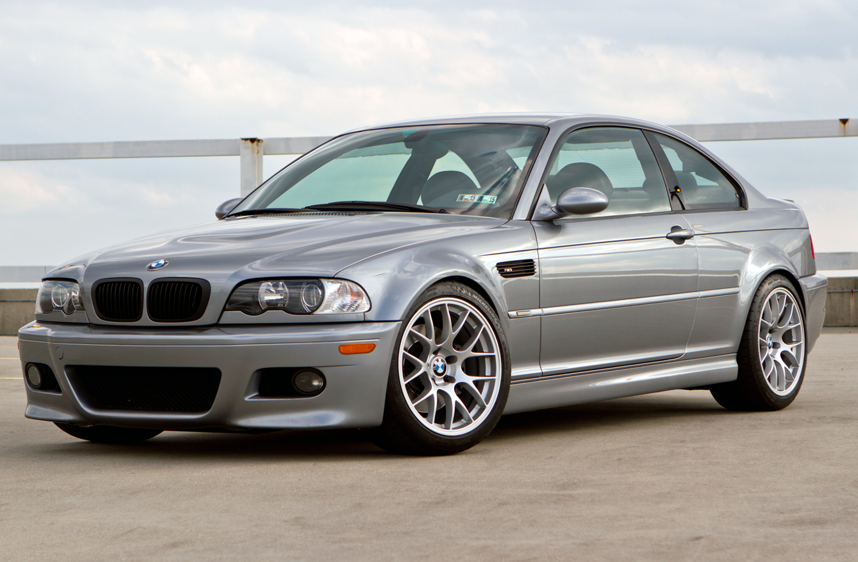 Silver BMW E46 M3 with 18" EC-7 Apex wheels in Race Silver