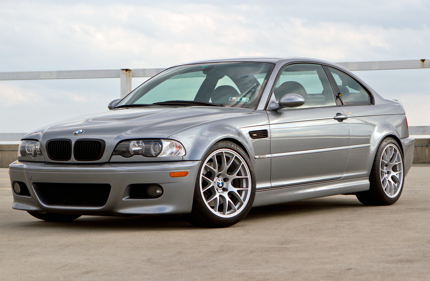Silver BMW E46 M3 with 18" EC-7 Apex wheels in Race Silver