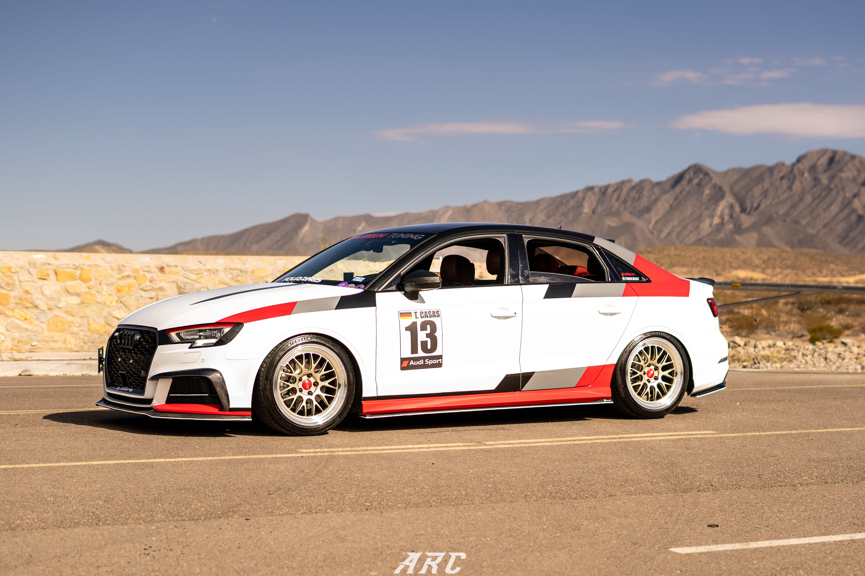 Race Livery Audi 8V A3 with 18" ML-10RT Apex wheels in Machined Lip Gloss Motorsport Gold