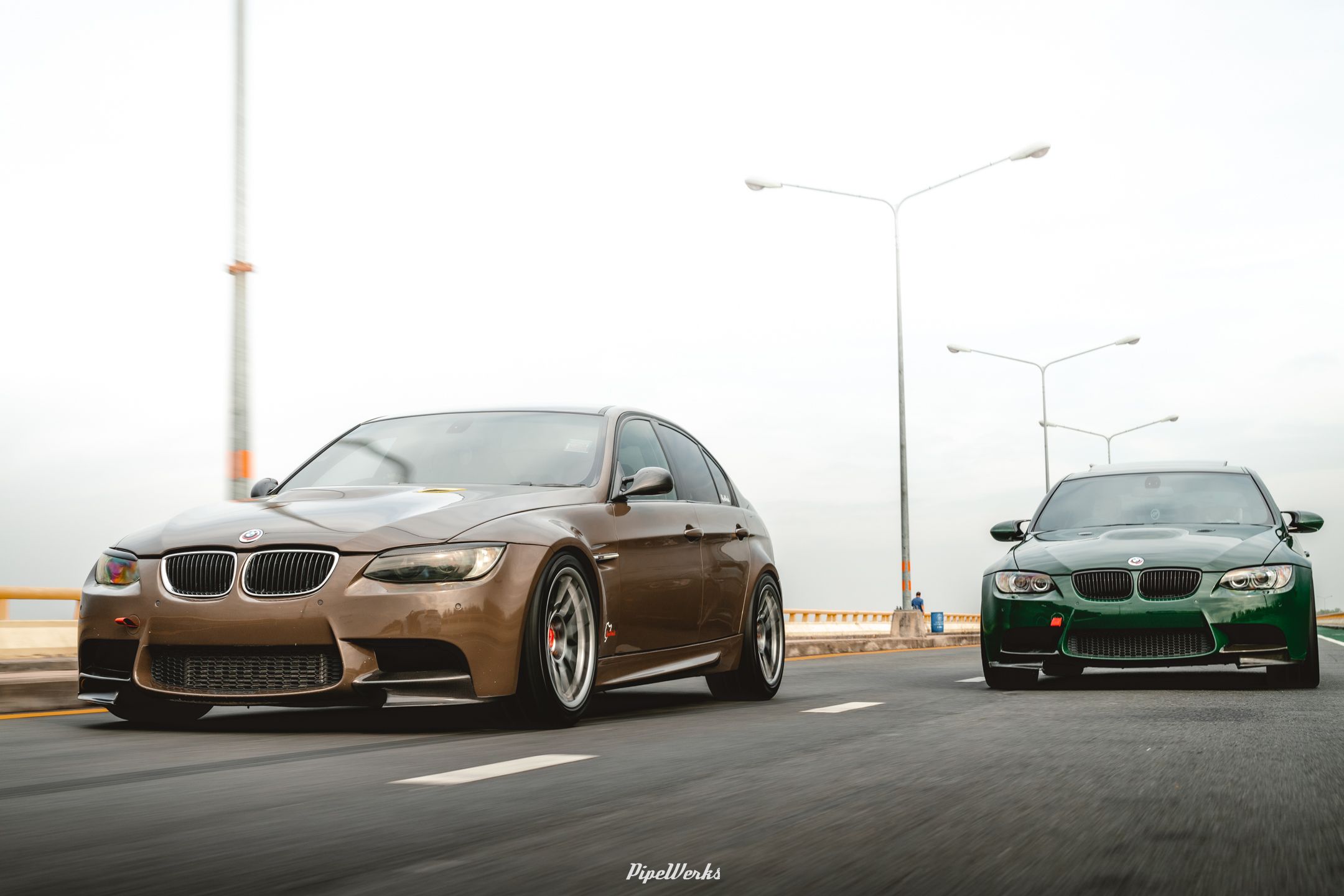 Brown BMW E90 Sedan 3 Series with 18" ARC-8 Apex wheels in Hyper Black