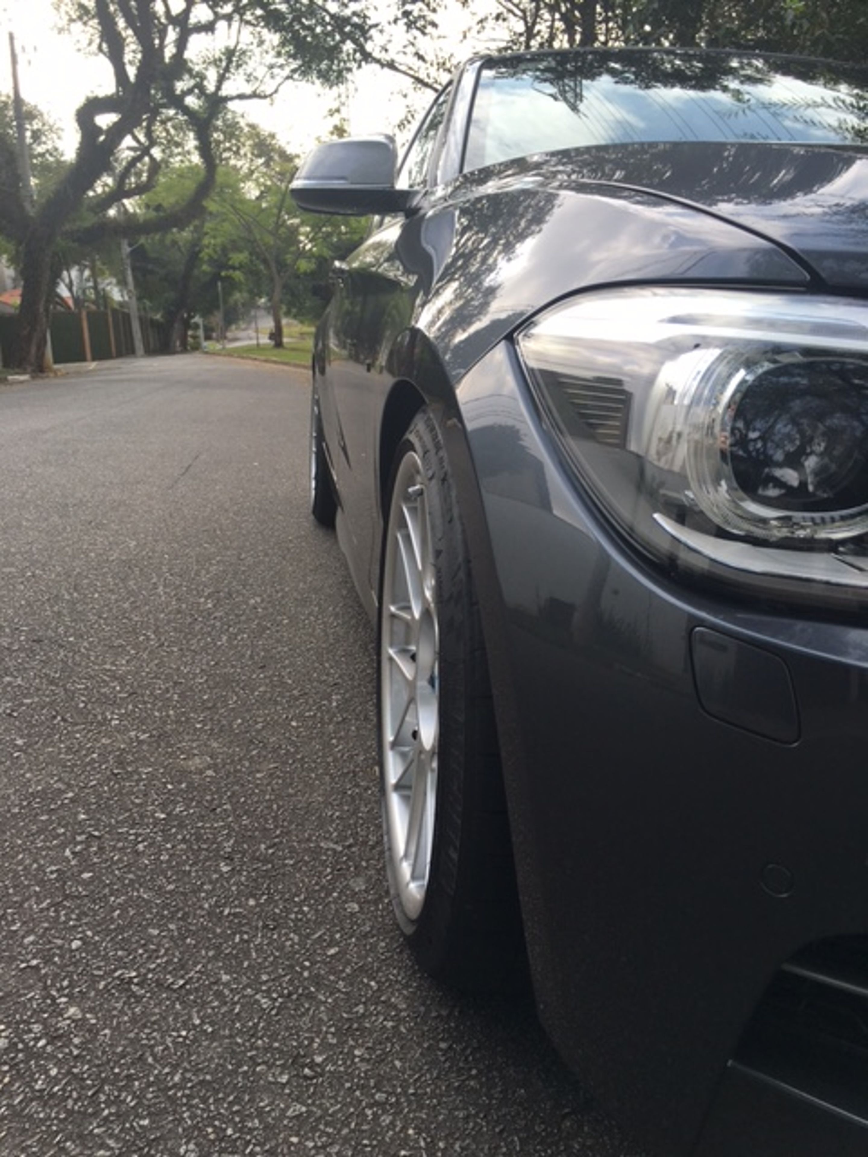 Grey BMW F20 Hatchback 1 Series with 18" ARC-8 Apex wheels in Hyper Silver