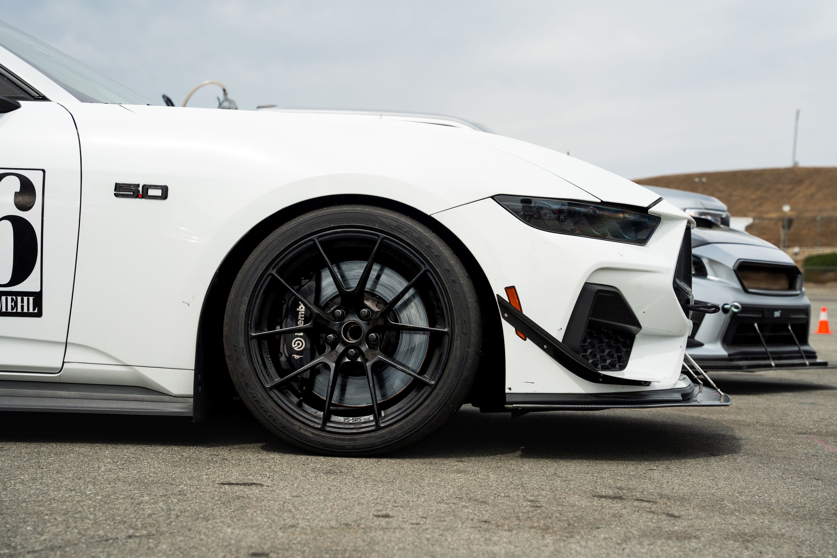 White Ford S650 Mustang GT with 19" VS-5RS Apex wheels in Satin Black