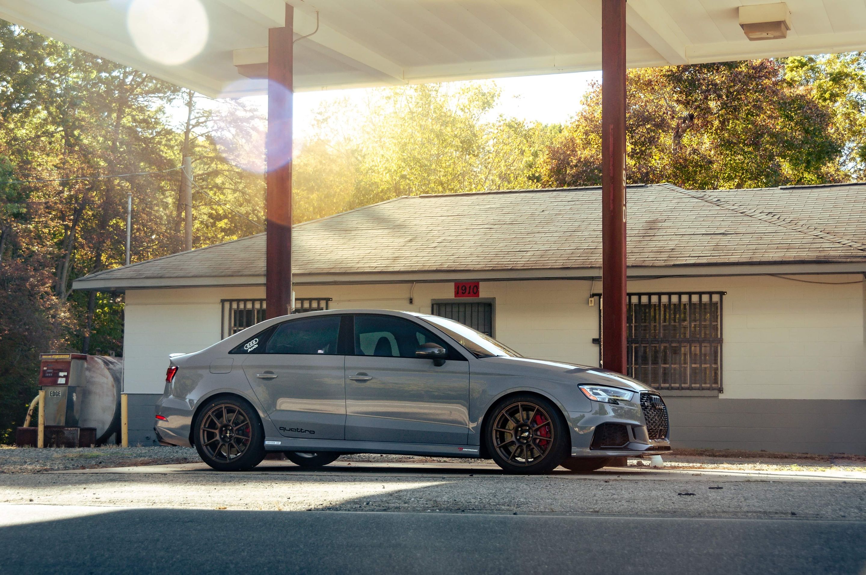 Grey Audi 8V RS 3 with 18" SM-10 Apex wheels in Satin Bronze