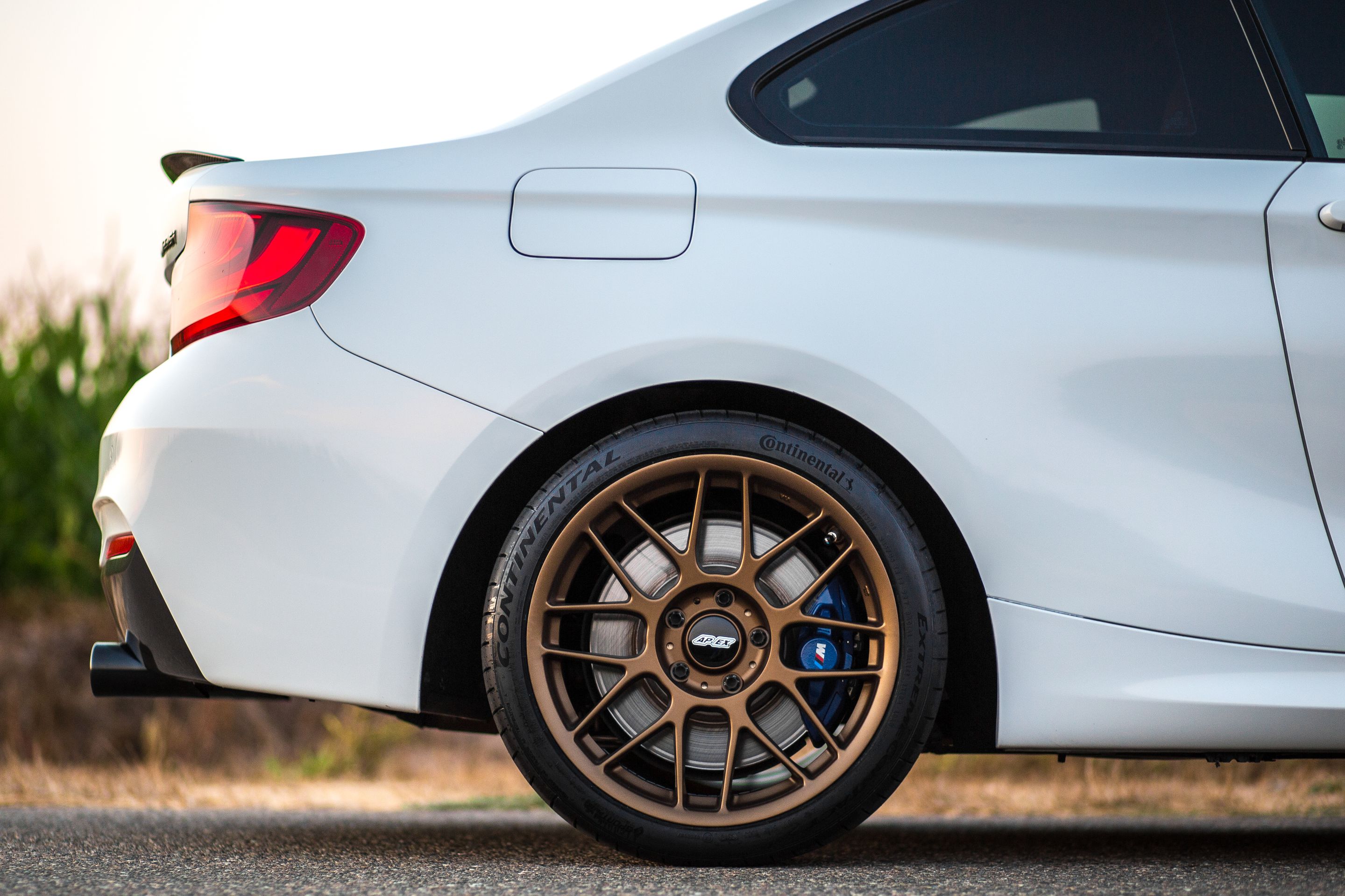 White BMW F22 Coupe 2 Series with 18" ARC-8 Apex wheels in Satin Bronze