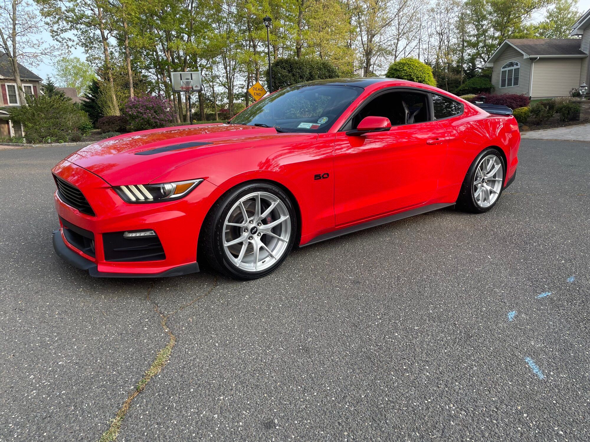 Red Ford S550 Mustang GT with 19" VS-5RS Apex wheels in Brushed Clear