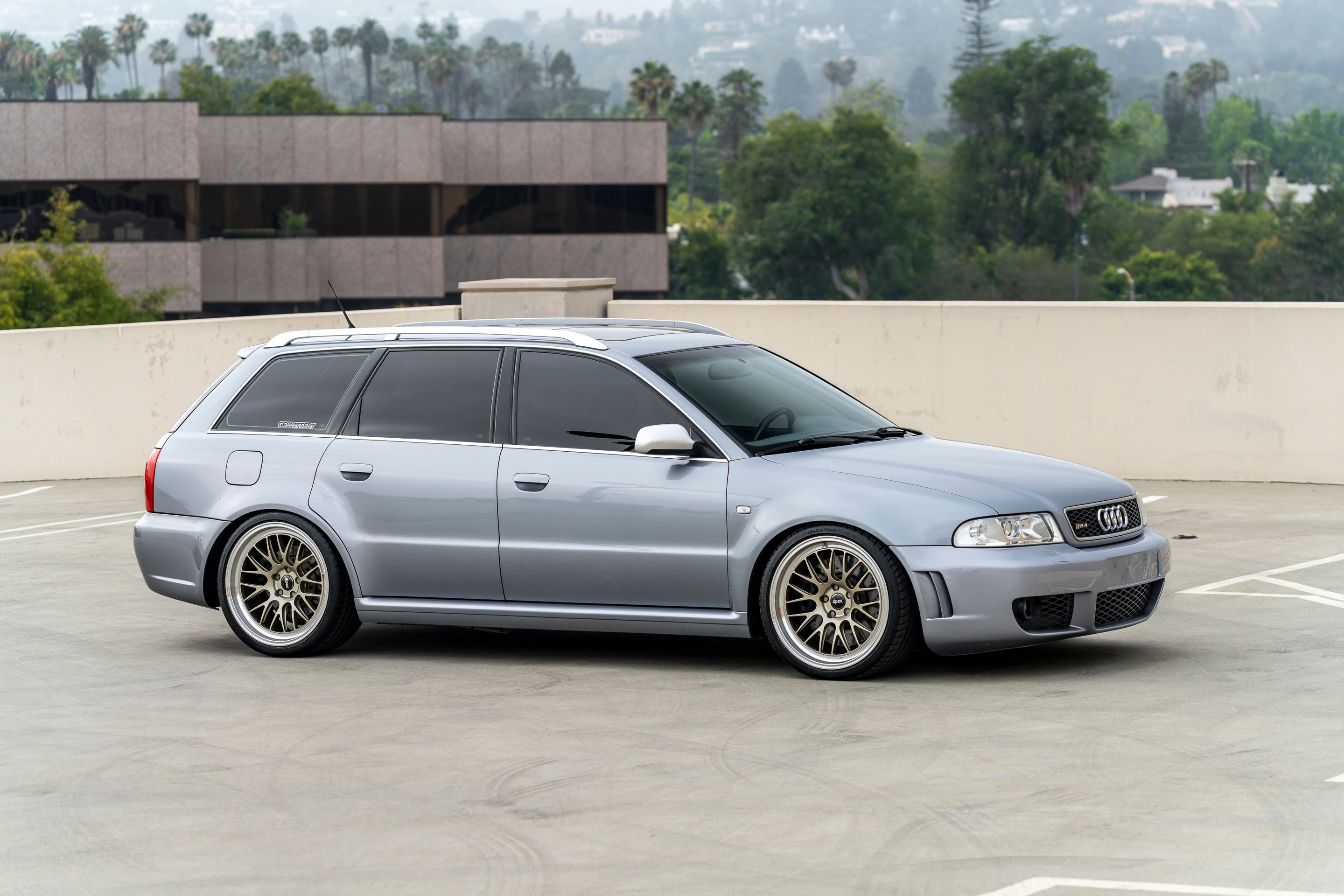 Silver Audi B5 RS 4 Avant/Wagon with 19" ML-10RT Apex wheels in Machined Lip Gloss Motorsport Gold