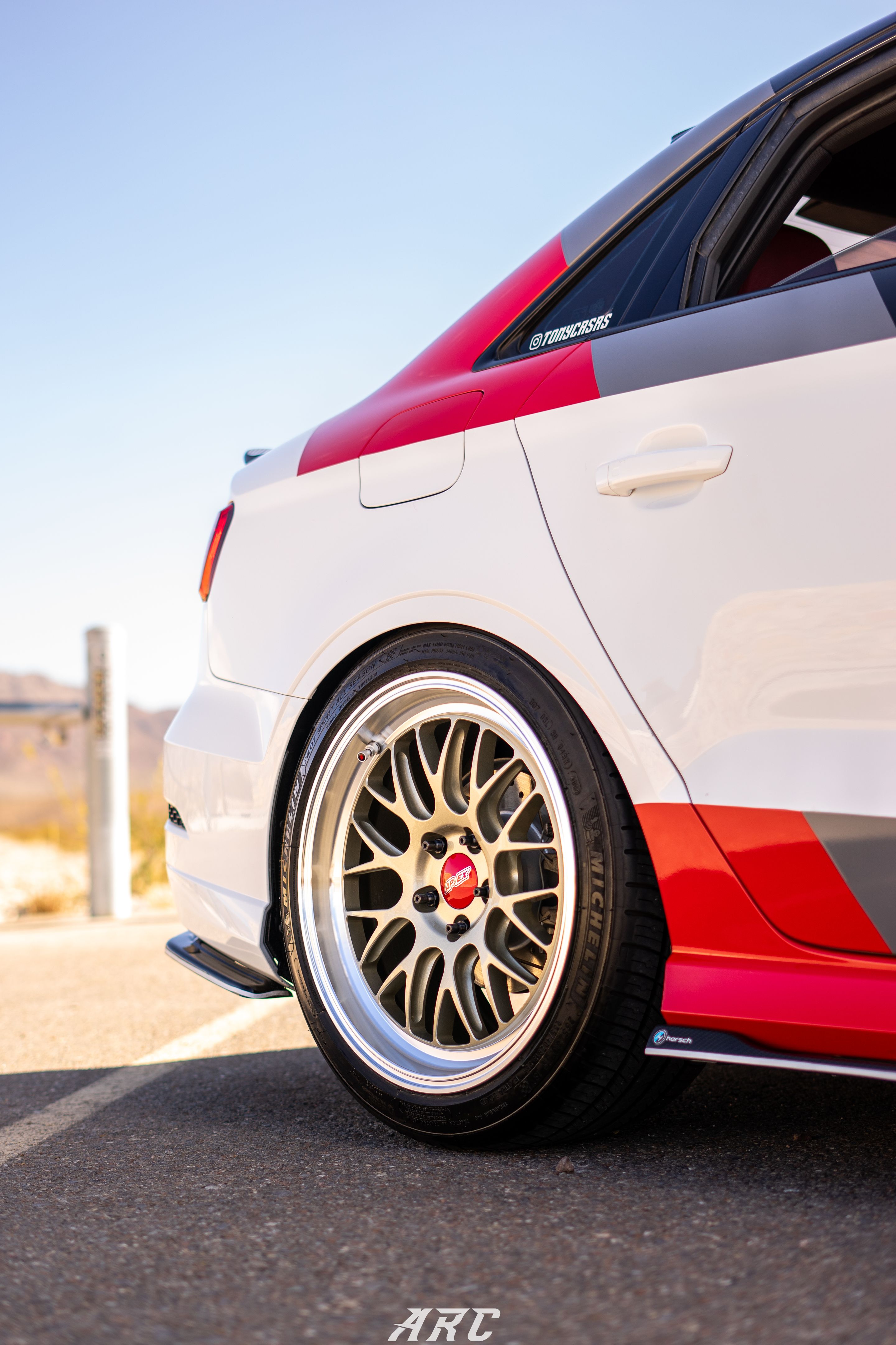 Race Livery Audi 8V A3 with 18" ML-10RT Apex wheels in Machined Lip Gloss Motorsport Gold